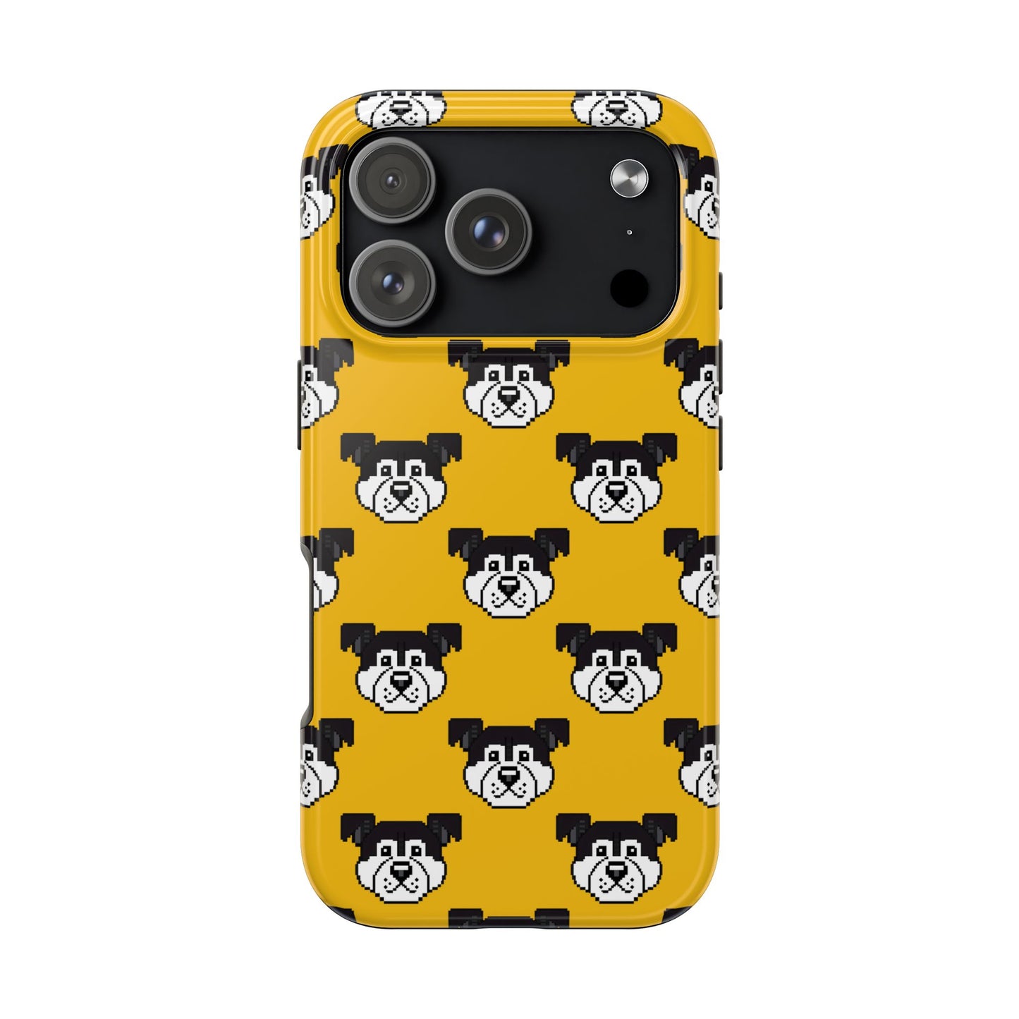 Playful Dog Pattern Tough Phone Case for Pet Lovers - Pixel Art Dog Yellow Background - for iPhone