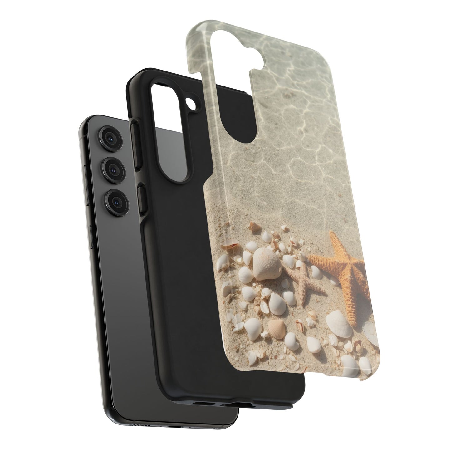 Beach-Inspired Tough Phone Case with Starfish and Seashell Design