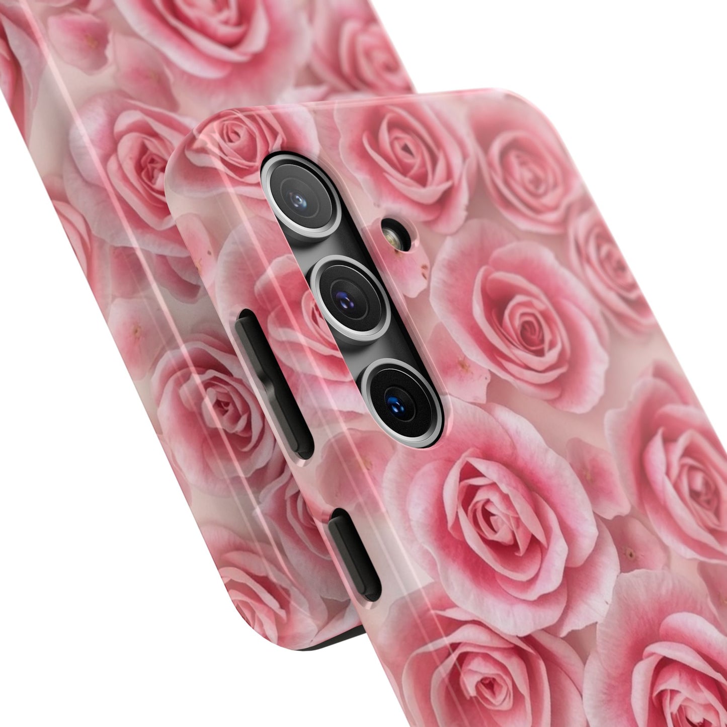 Floral Tough Phone Case - Pink Rose Design, Durable Protection for Flower Lovers