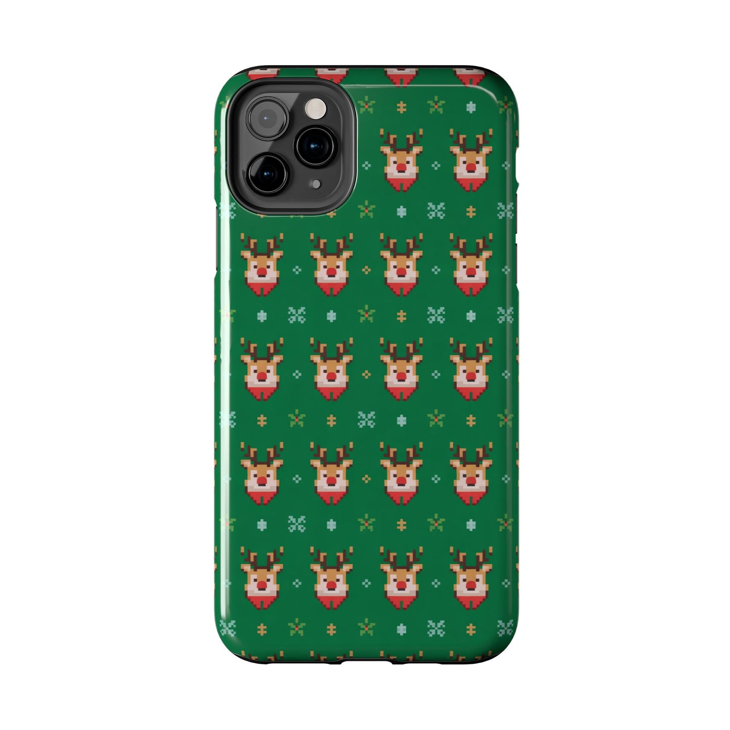 Pixel Art Christmas Rudolf Pattern Phone Case Green