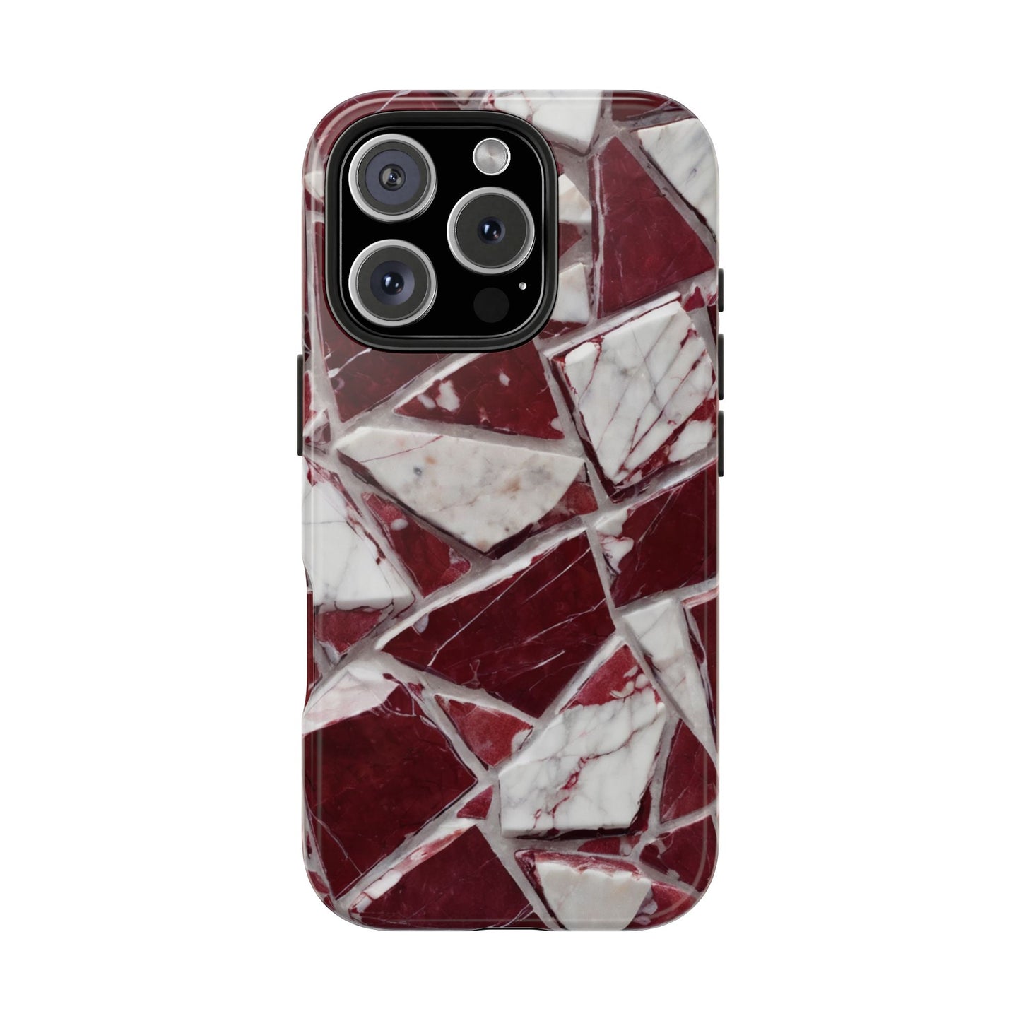 Elegant Red Pieces Marble Pattern Tough Phone Case - Stylish Protection for iPhone