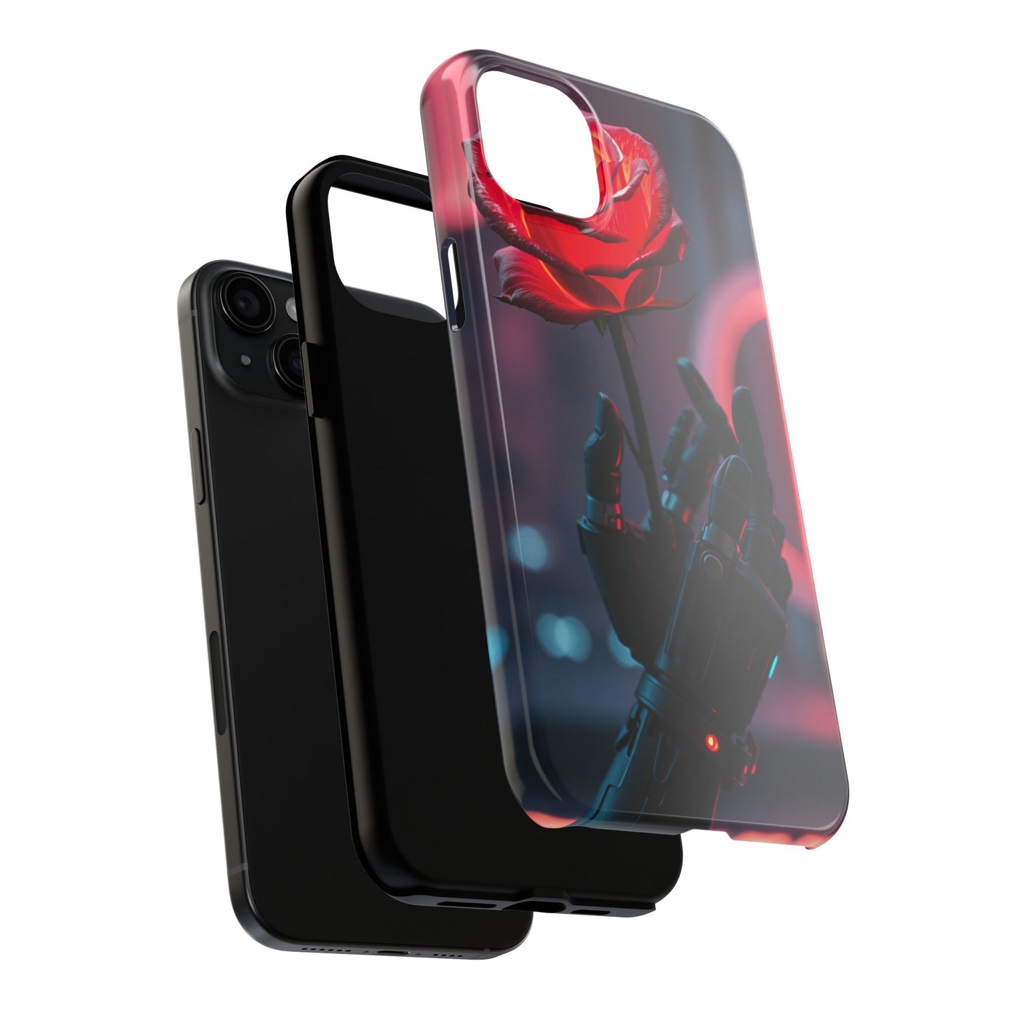 Futuristic Tough Phone Case with Robotic Rose Design | Durable Protection