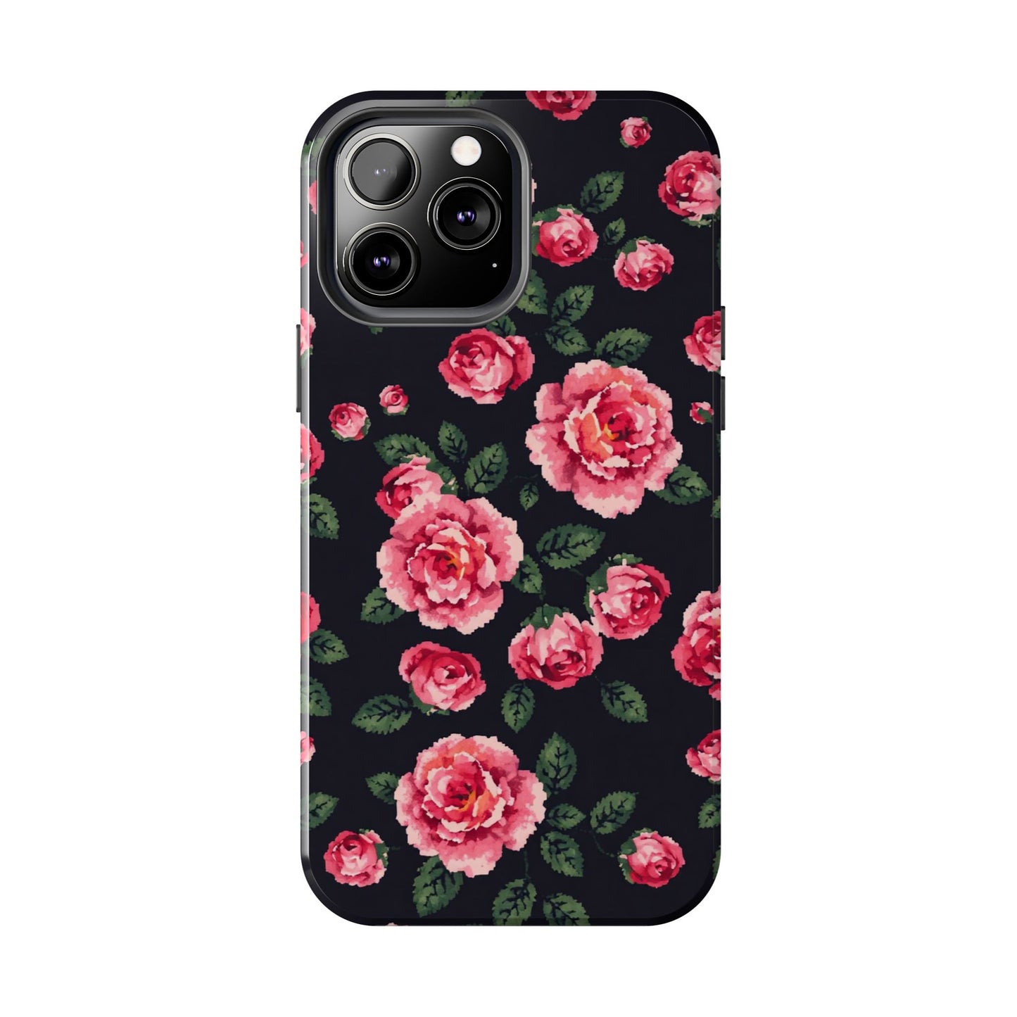 Pixelated Floral Tough Phone Case - Elegant Rose Design for Protection & Style - for iPhone
