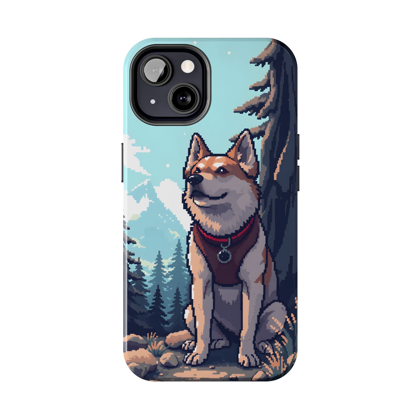 Retro Dog Adventure Tough Phone Case - Pixel Art Shiba Inu Design - for iPhone