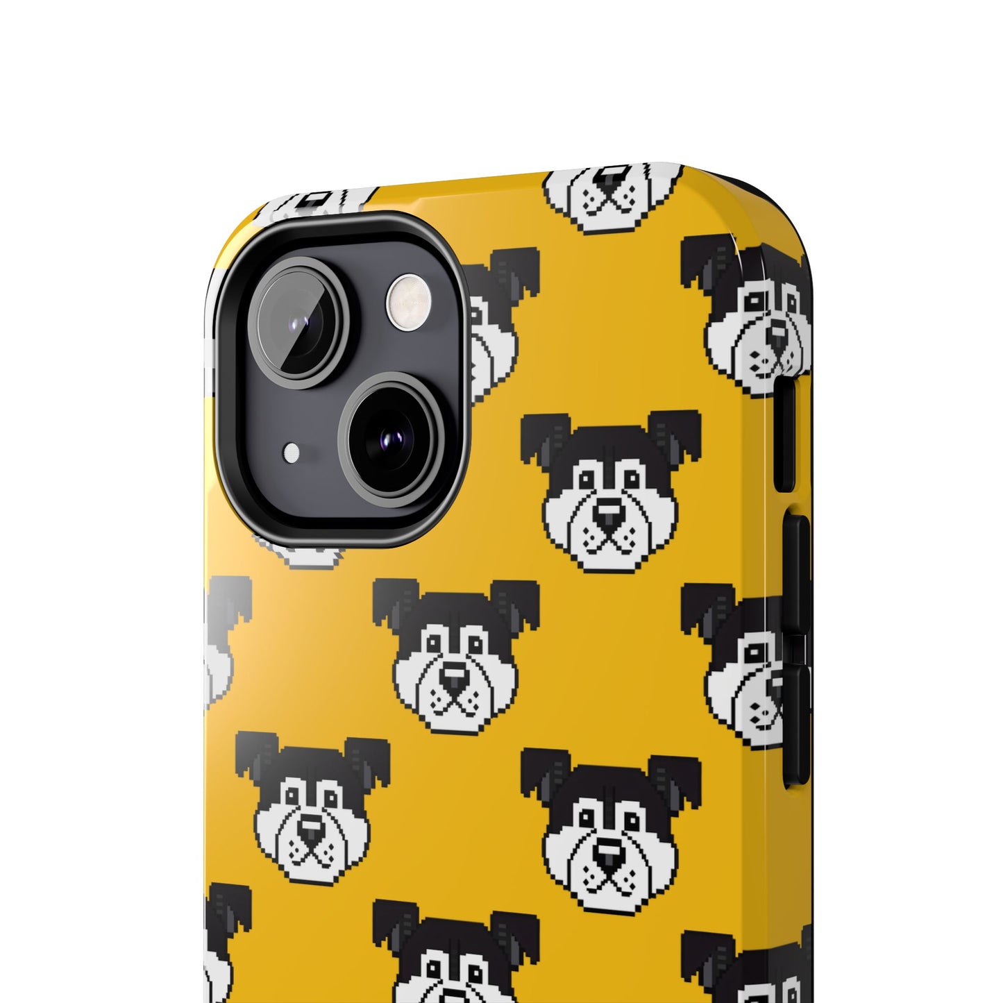 Playful Dog Pattern Tough Phone Case for Pet Lovers - Pixel Art Dog Yellow Background - for iPhone