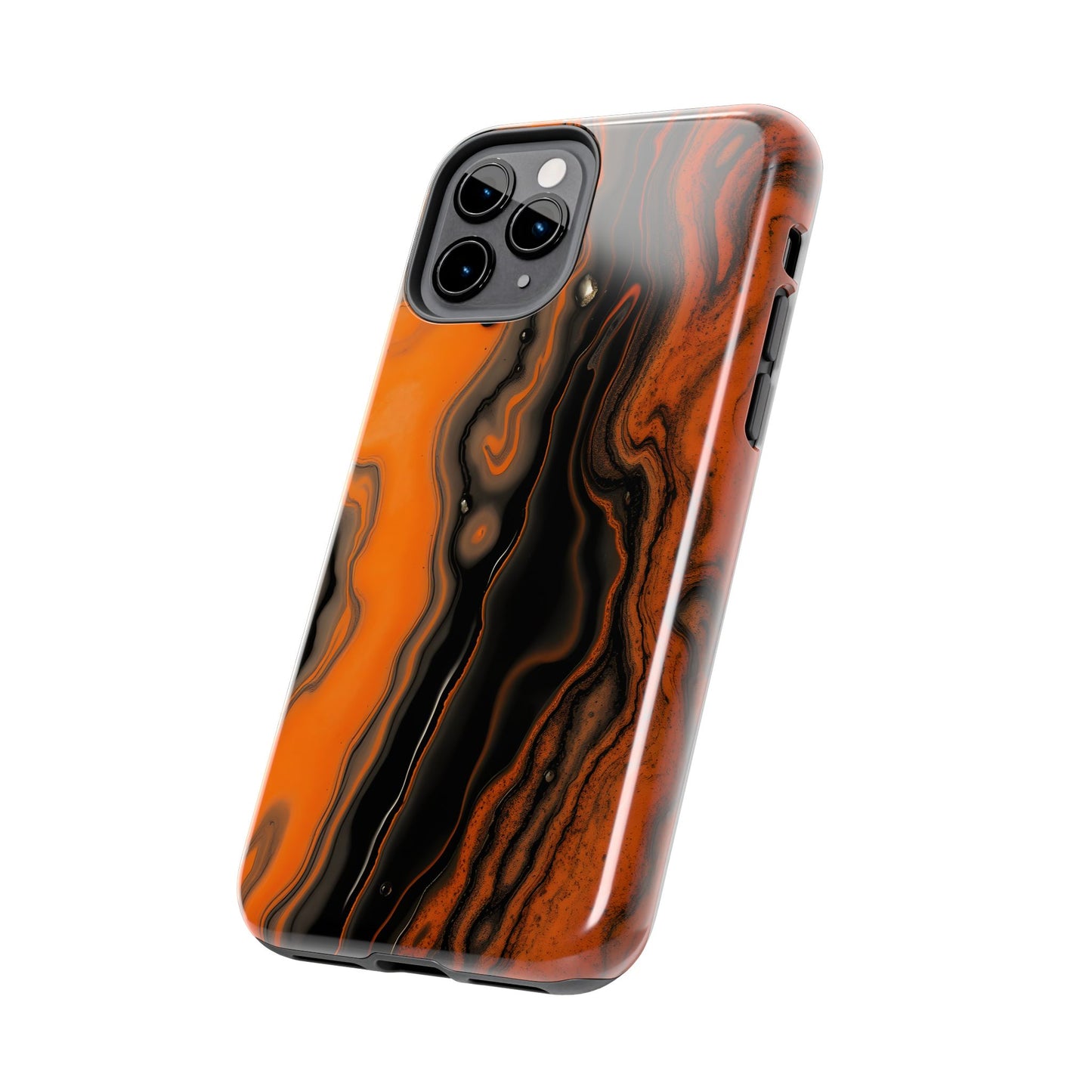 Stylish Tough Phone Case - Bold Black and Orange Metallic Lava Flow Design - for iPhone