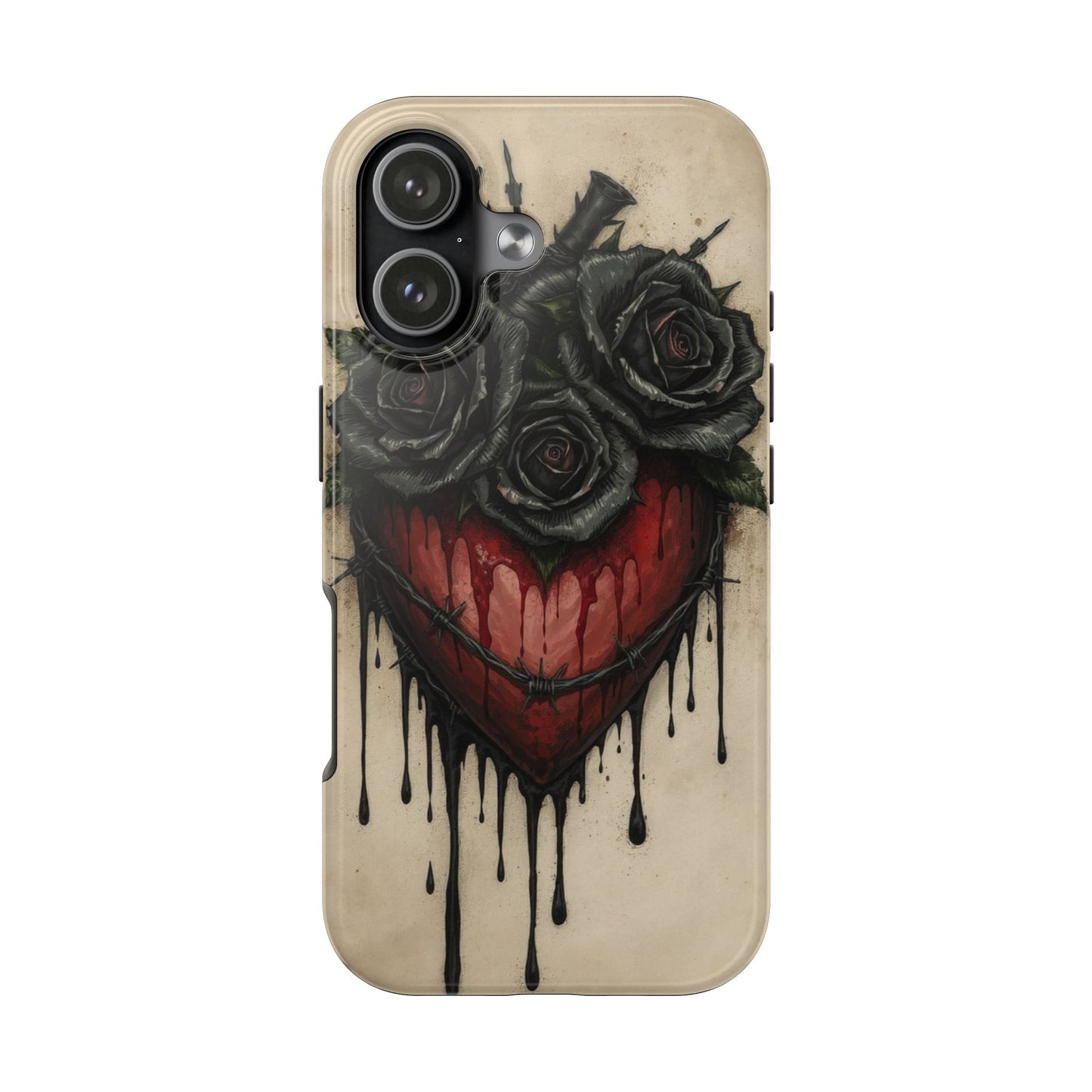 Gothic Heart Phone Case with Roses - Tough & Durable Design