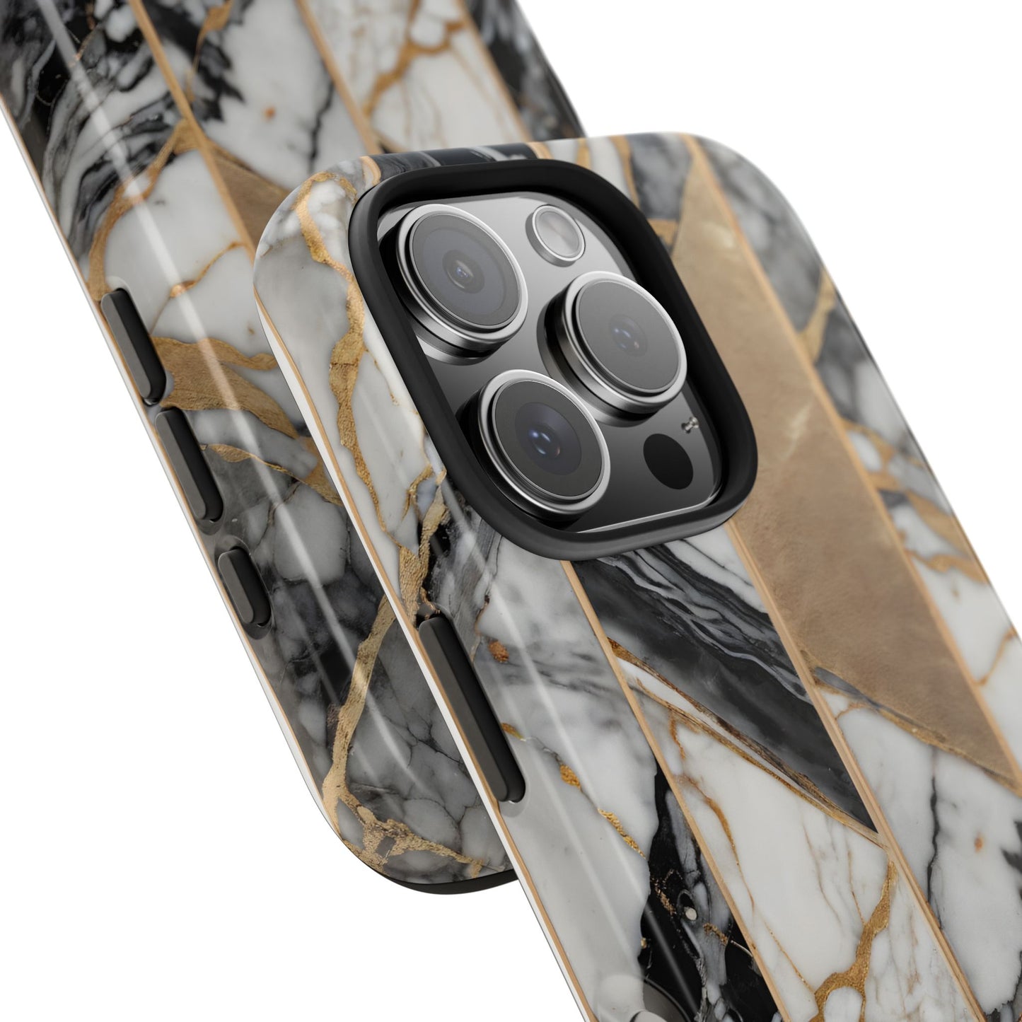 Marble Lines Tough Phone Case with Gold Accents - for iPhone