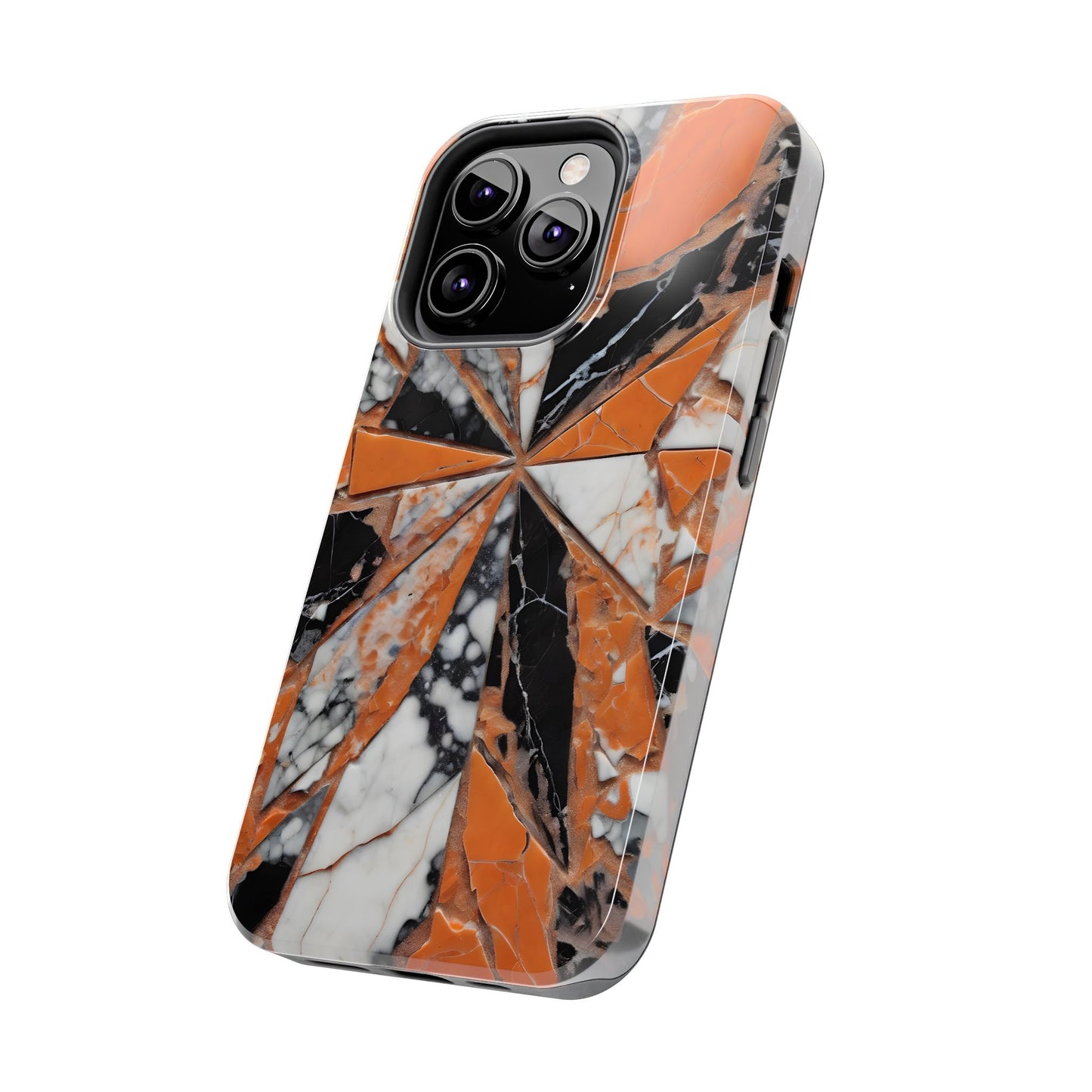 Shattered Pieces Marble Black and Orange Tough Phone Case - for iPhone