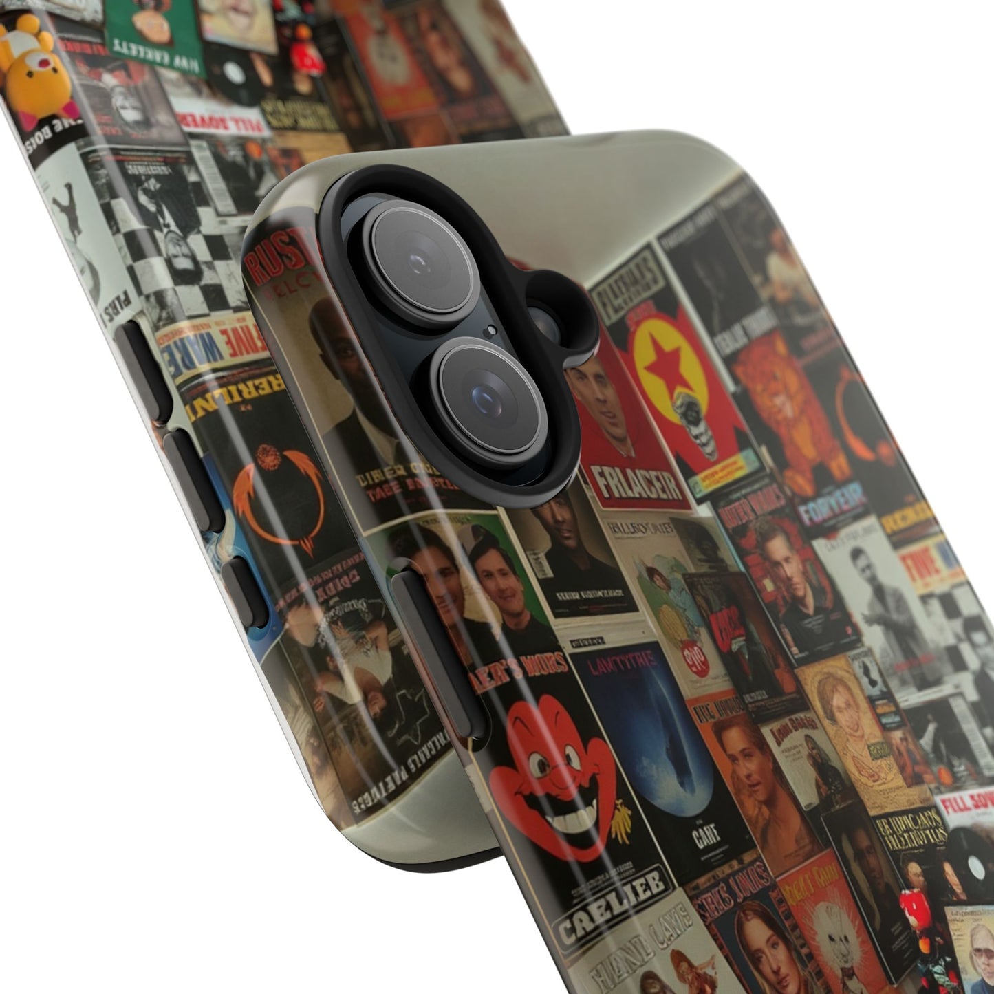 Retro Vibe Tough Phone Case - Vintage Movie Posters & Plush Toys Design