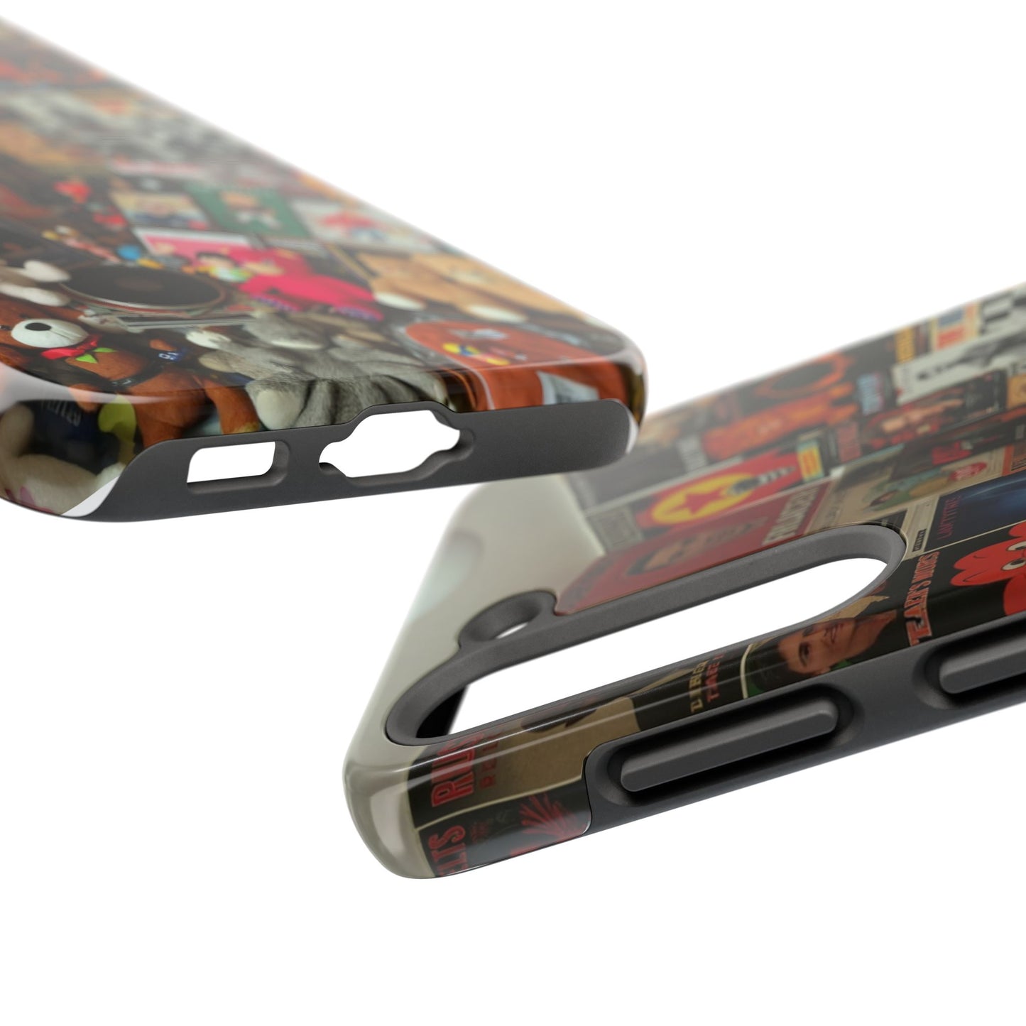 Retro Vibe Tough Phone Case - Vintage Movie Posters & Plush Toys Design