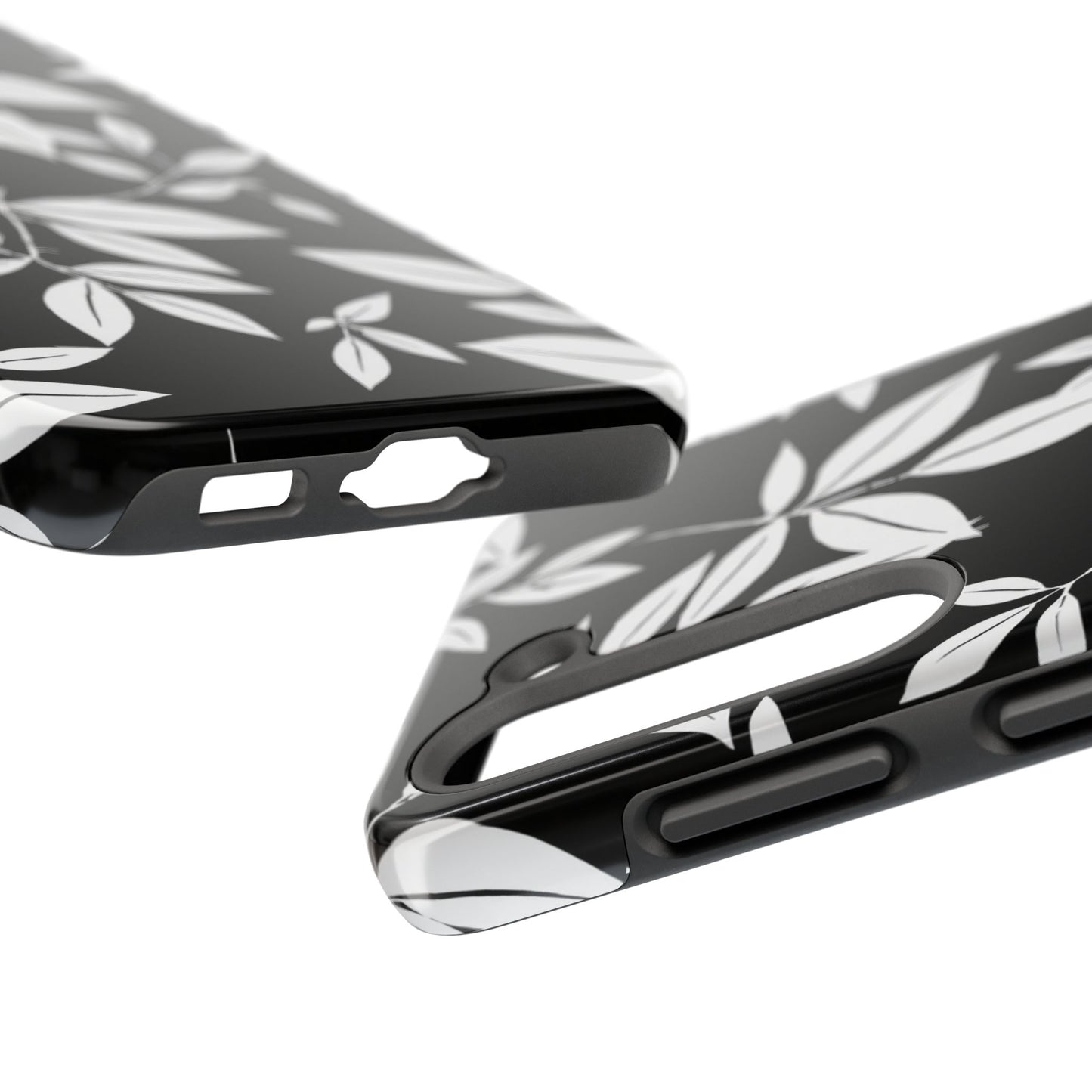 Chic Floral Tough Phone Case - Elegant Black & White Design for Stylish Protection