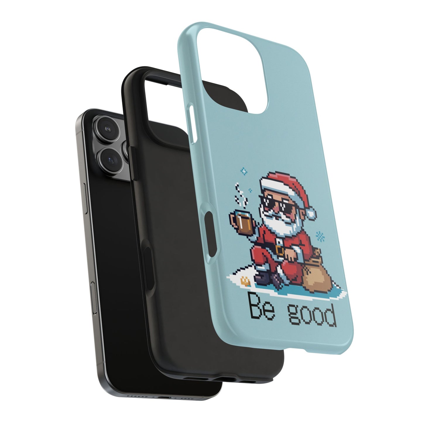 Pixel Art Santa Claus iPhone Case - Festive Tough Case with 'Be Good' Design