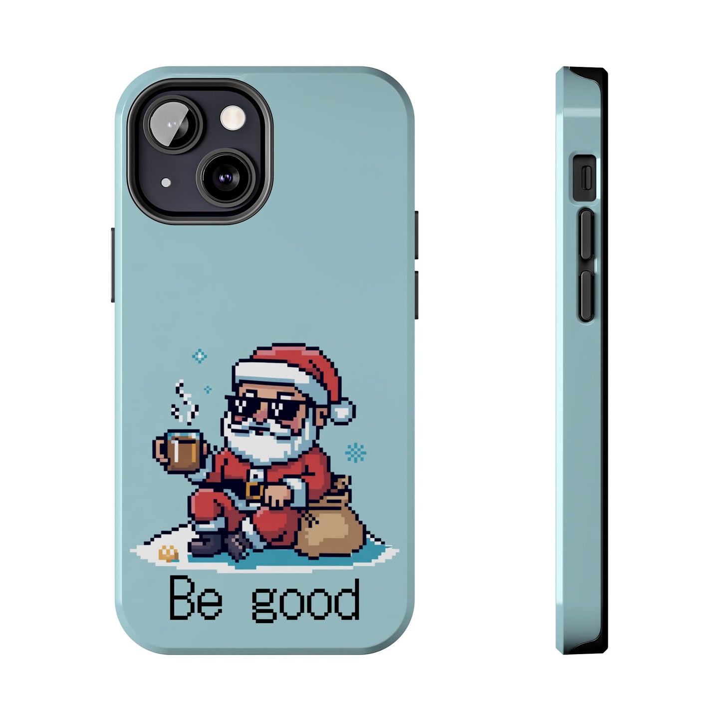 Pixel Art Santa Claus iPhone Case - Festive Tough Case with 'Be Good' Design