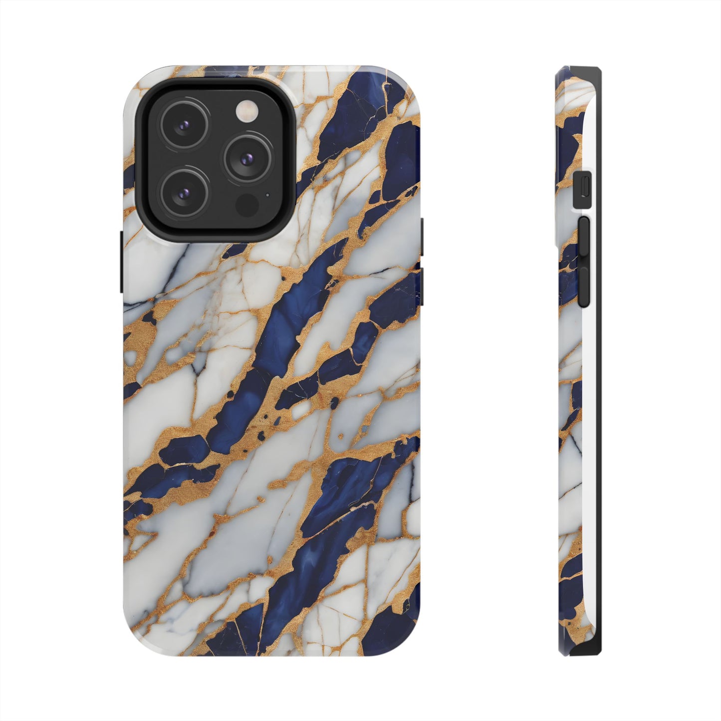 Stunning Marble Tough Phone Case - Elegant Blue & Gold Design Stylish Protection - for iPhone