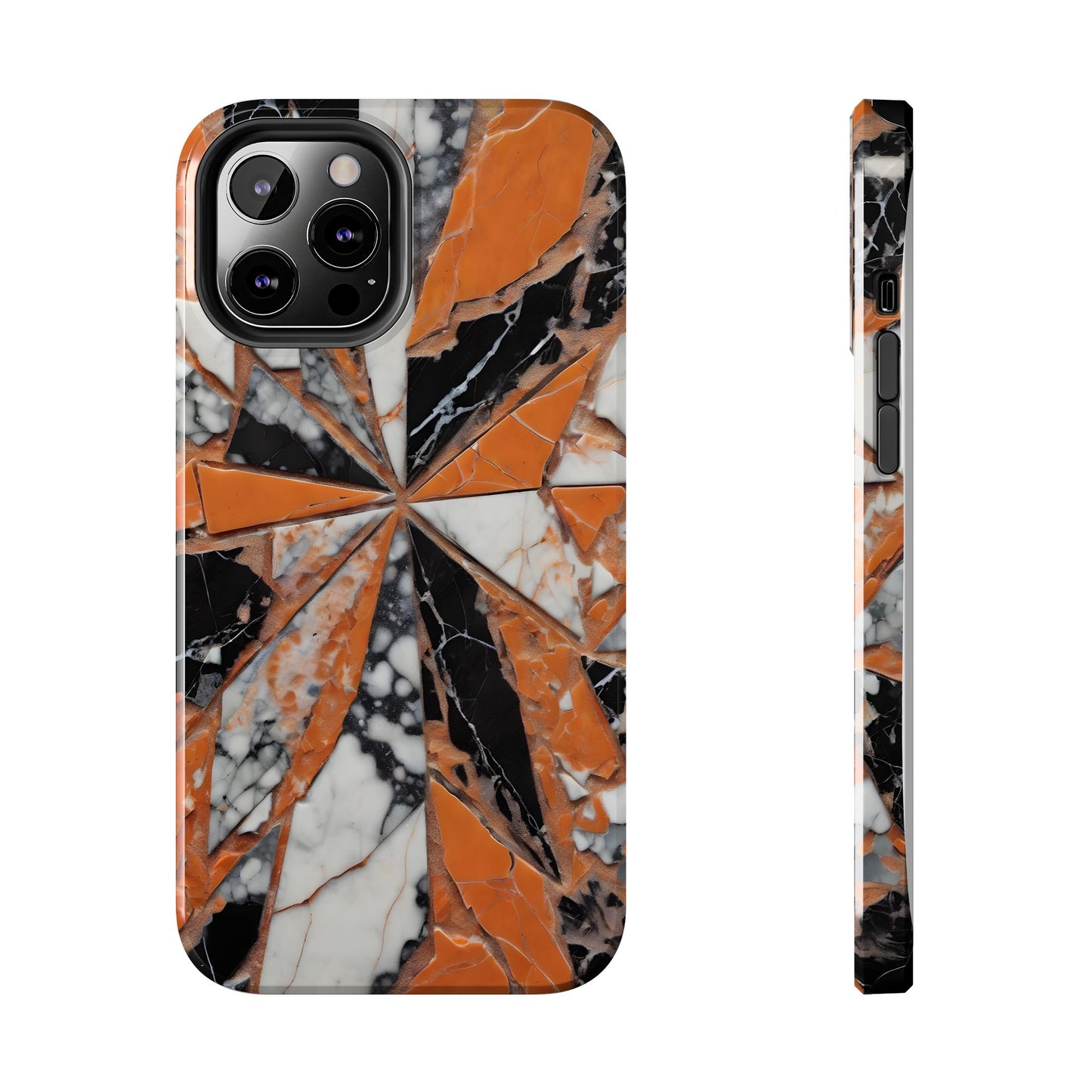 Shattered Pieces Marble Black and Orange Tough Phone Case - for iPhone