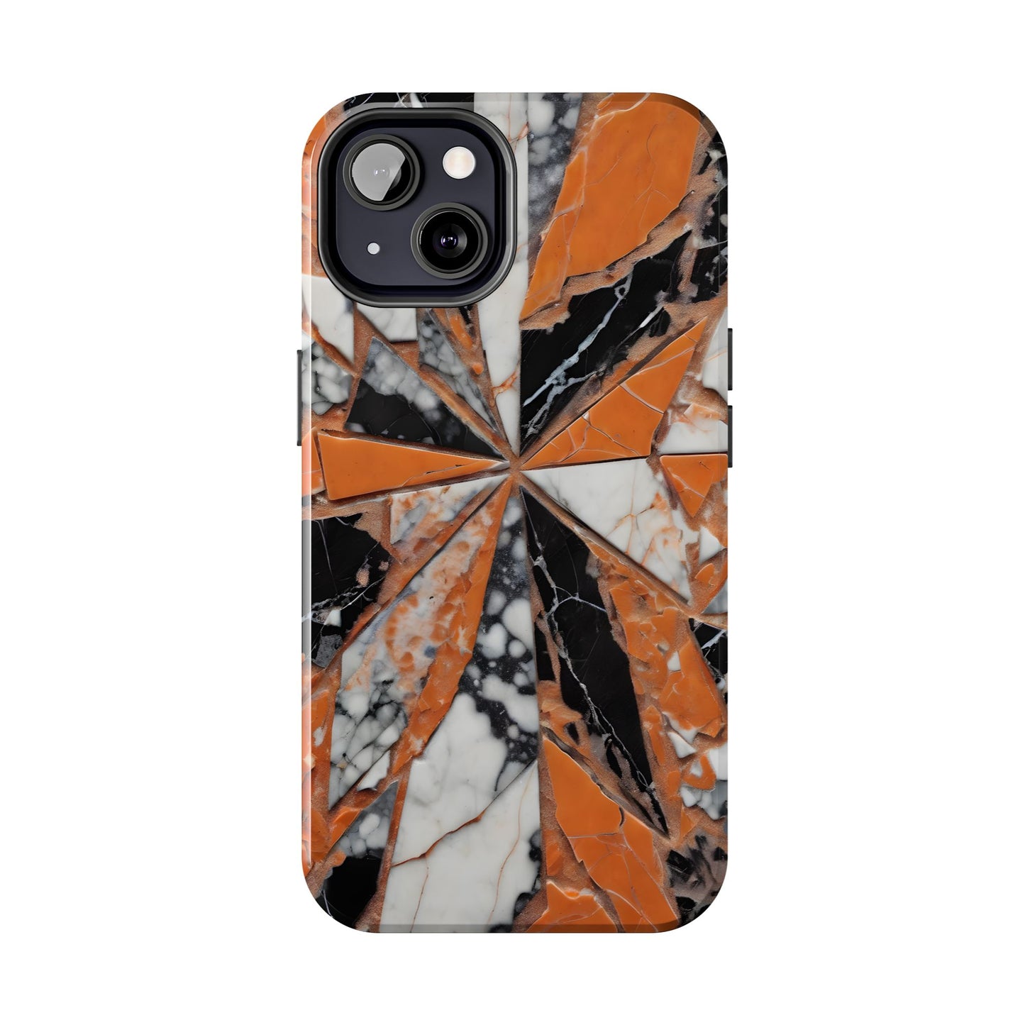 Shattered Pieces Marble Black and Orange Tough Phone Case - for iPhone