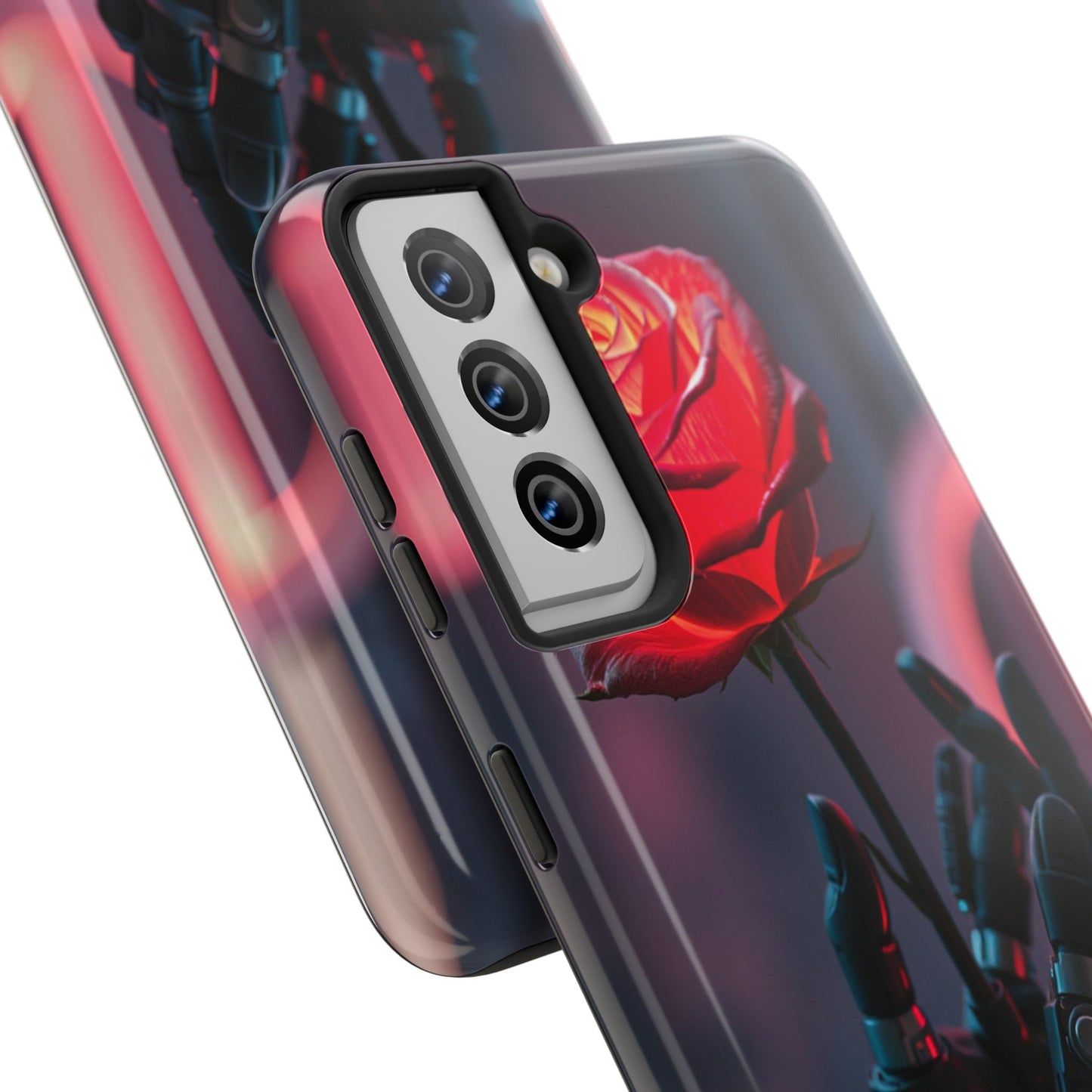 Futuristic Tough Phone Case with Robotic Rose Design | Durable Protection