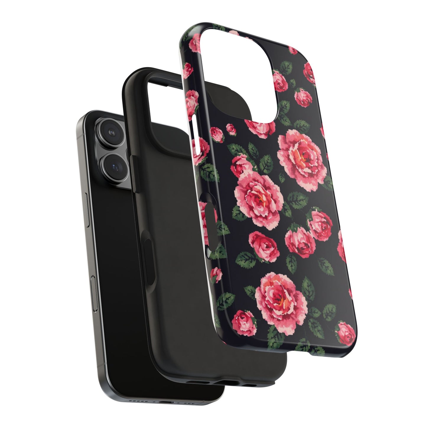 Pixelated Floral Tough Phone Case - Elegant Rose Design for Protection & Style - for iPhone