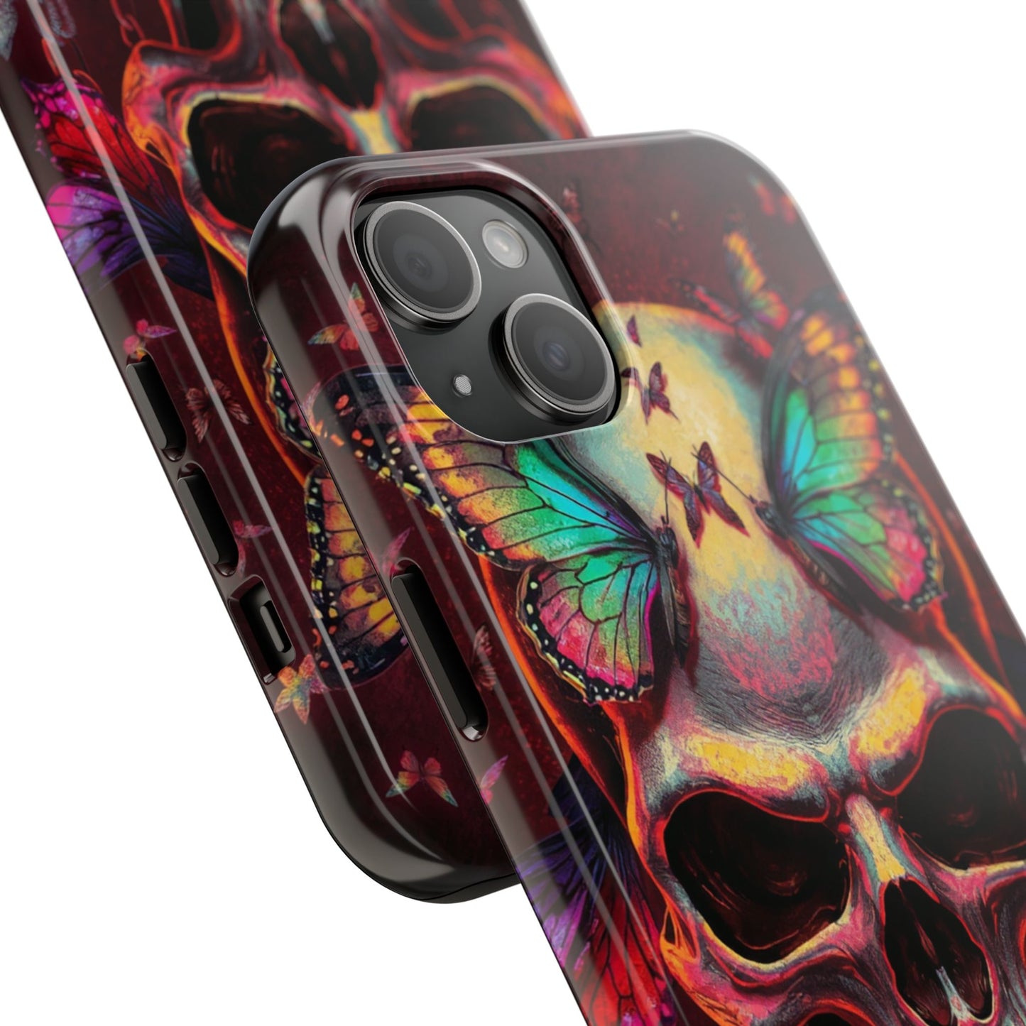 Gothic Skull Phone Case with Butterflies - Durable Tough Phone Case