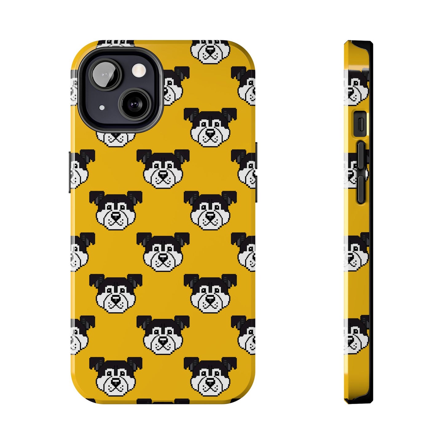Playful Dog Pattern Tough Phone Case for Pet Lovers - Pixel Art Dog Yellow Background - for iPhone