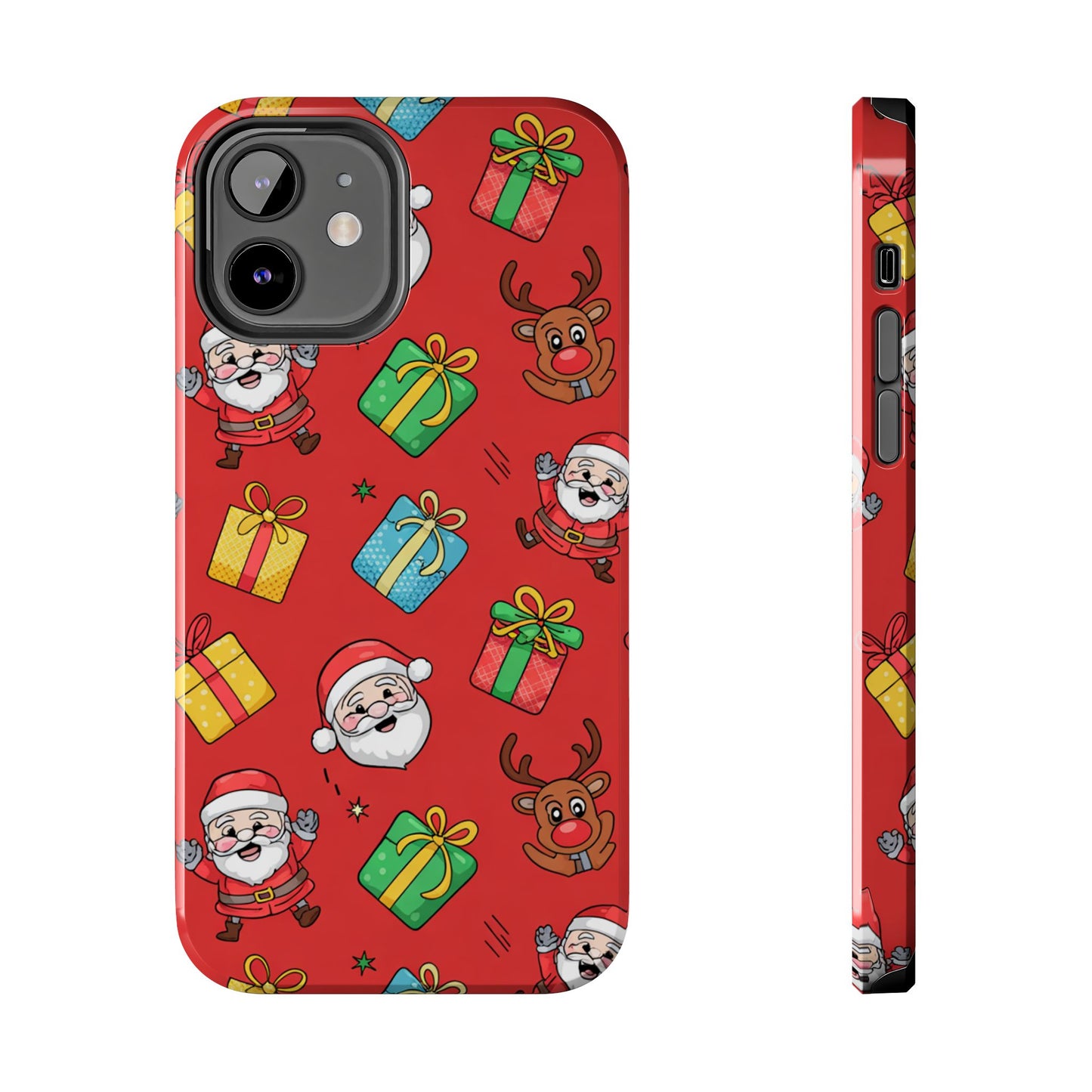 Festive Santa and Reindeer Tough Phone Case - Christmas Holiday Design