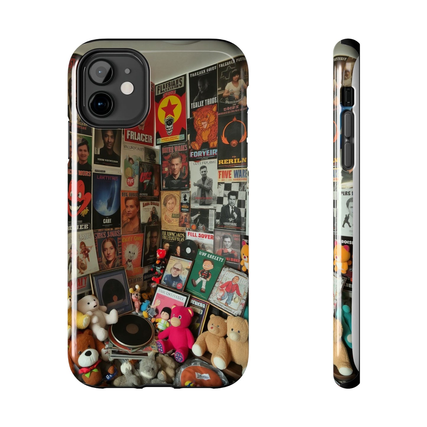 Retro Vibe Tough Phone Case - Vintage Movie Posters & Plush Toys Design