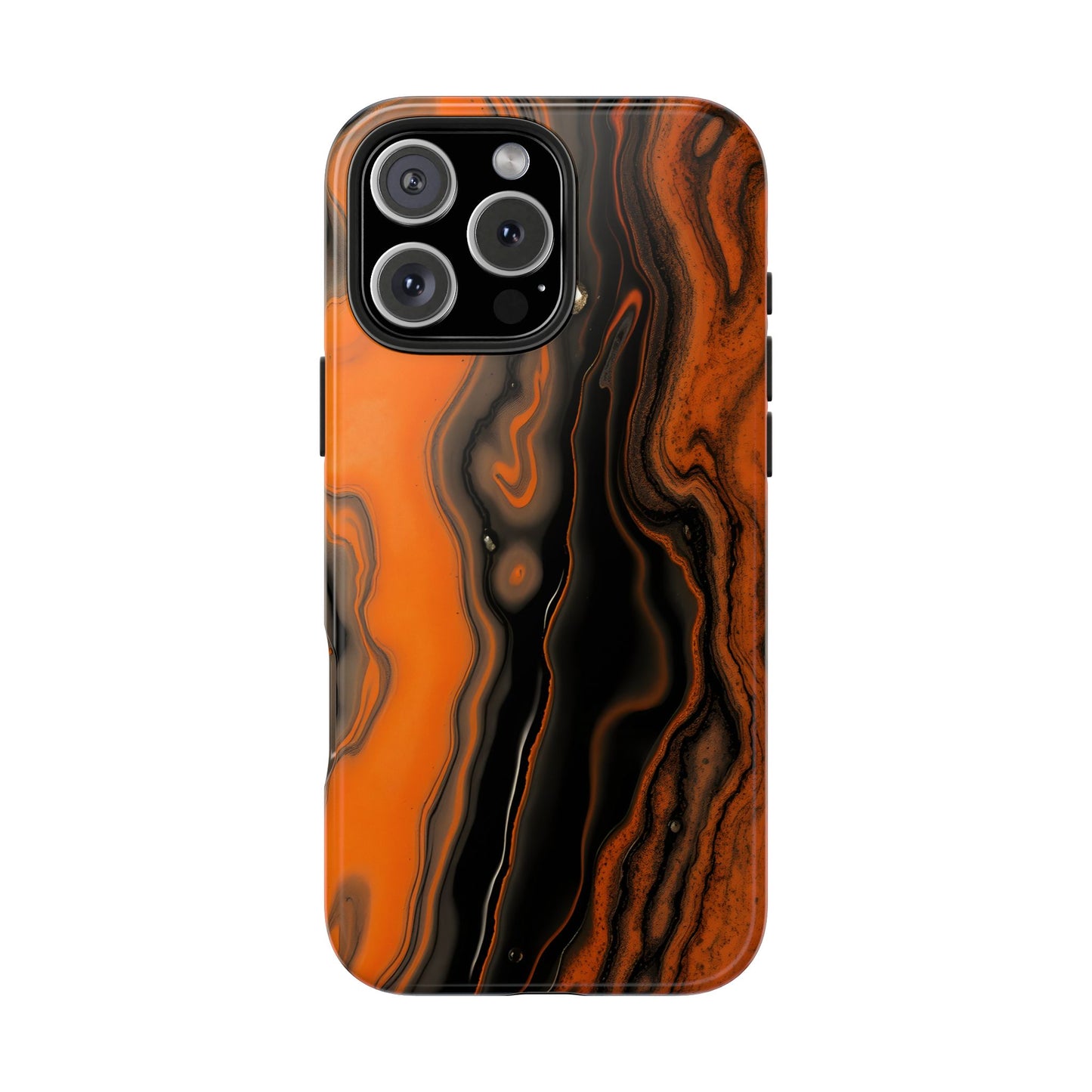 Stylish Tough Phone Case - Bold Black and Orange Metallic Lava Flow Design - for iPhone