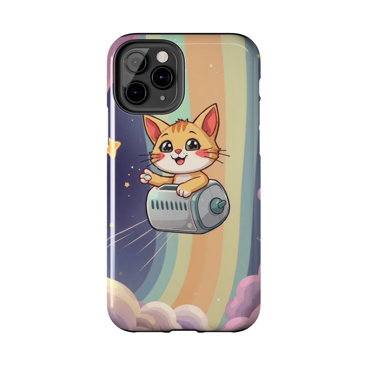 Cute Cat Rocket Phone Case - Vibrant and Playful Tough Case