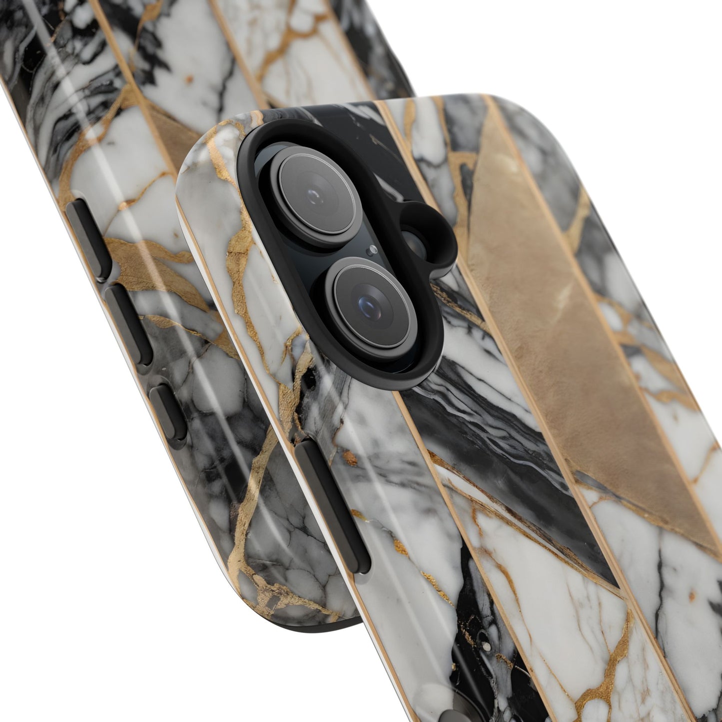 Marble Lines Tough Phone Case with Gold Accents - for iPhone