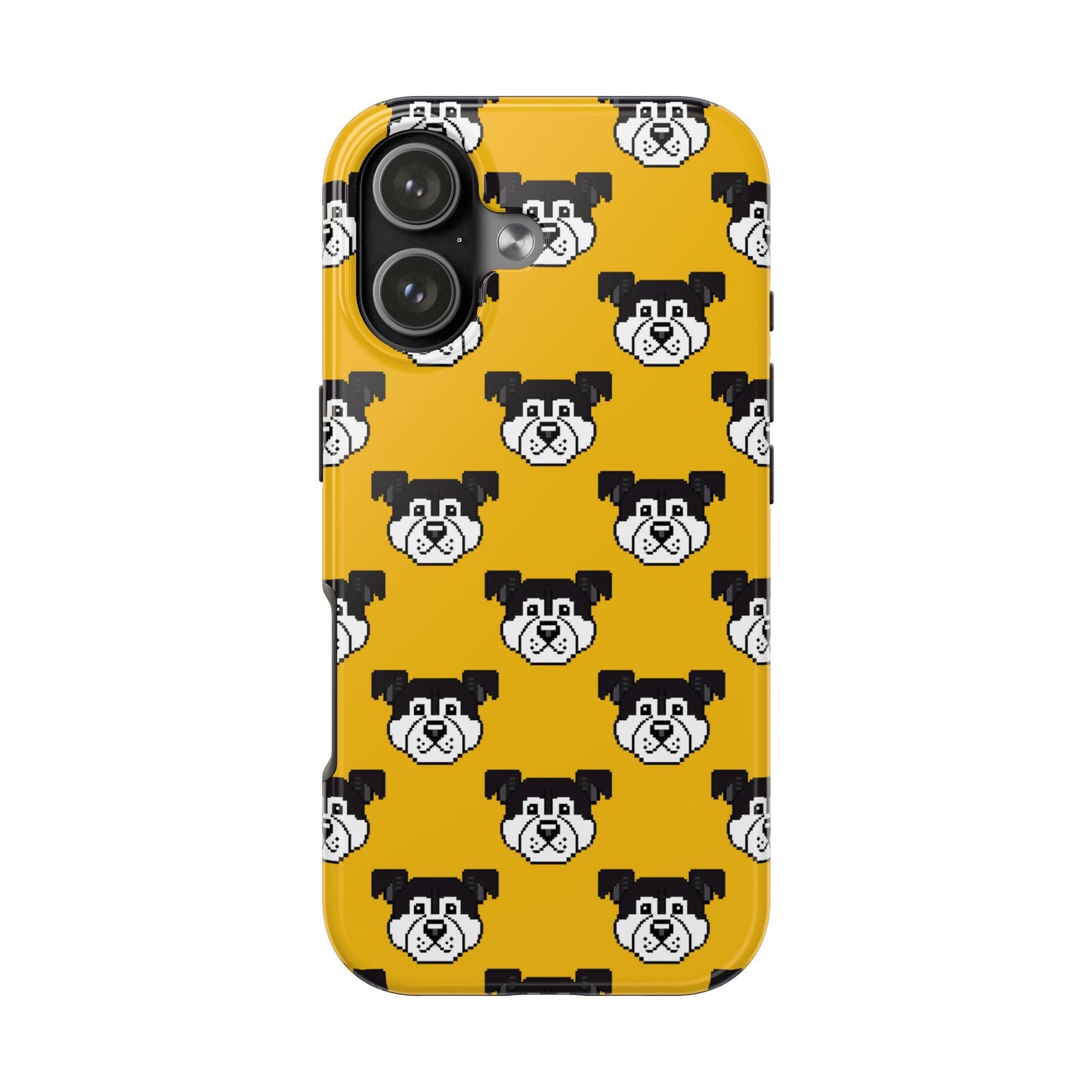 Playful Dog Pattern Tough Phone Case for Pet Lovers - Pixel Art Dog Yellow Background - for iPhone
