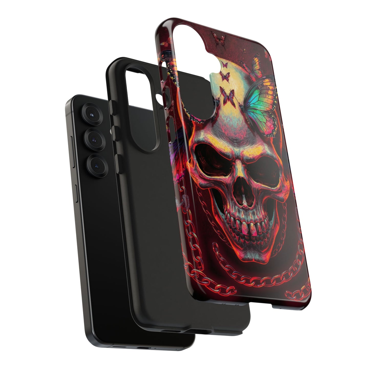 Gothic Skull Phone Case with Butterflies - Durable Tough Phone Case