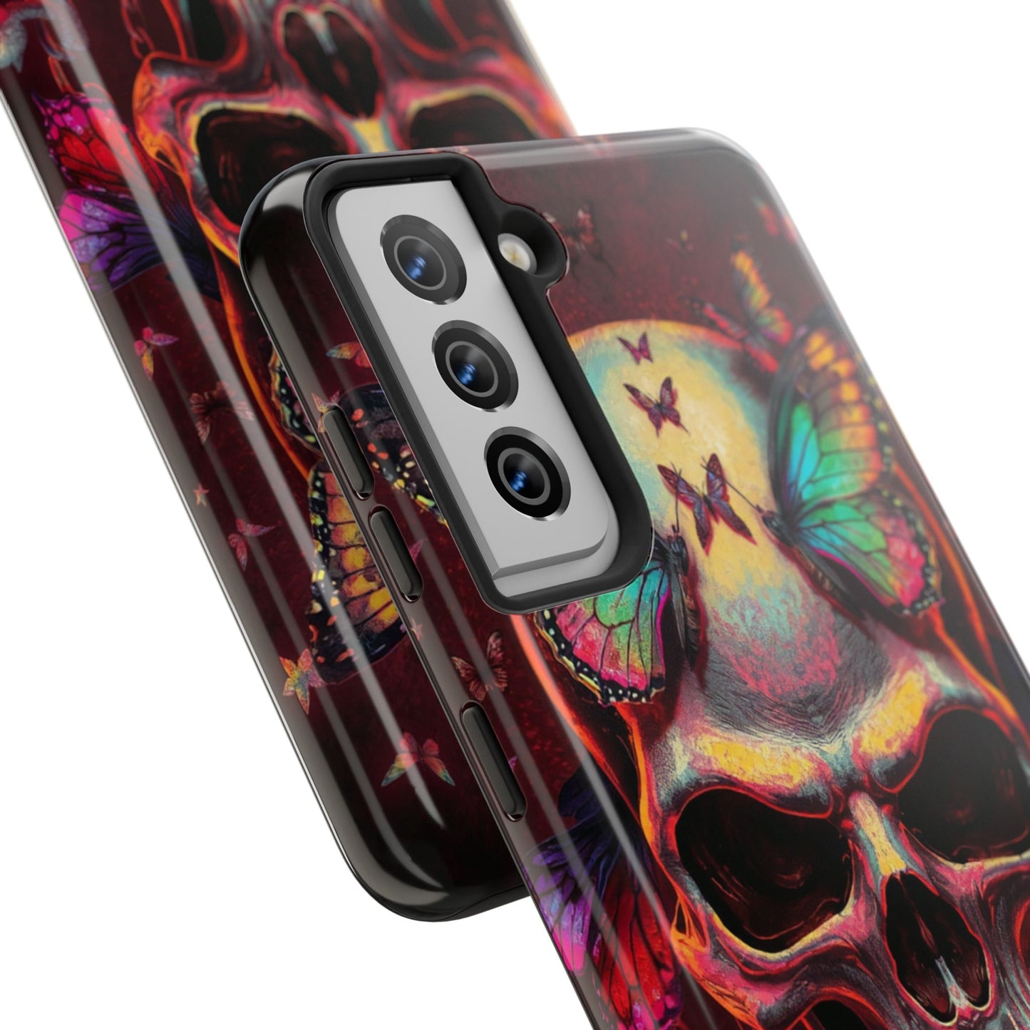 Gothic Skull Phone Case with Butterflies - Durable Tough Phone Case