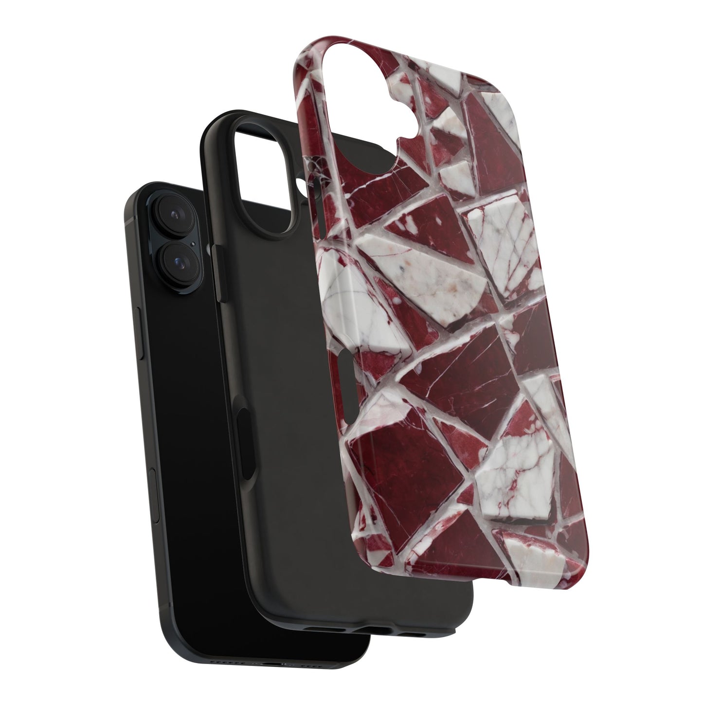 Elegant Red Pieces Marble Pattern Tough Phone Case - Stylish Protection for iPhone