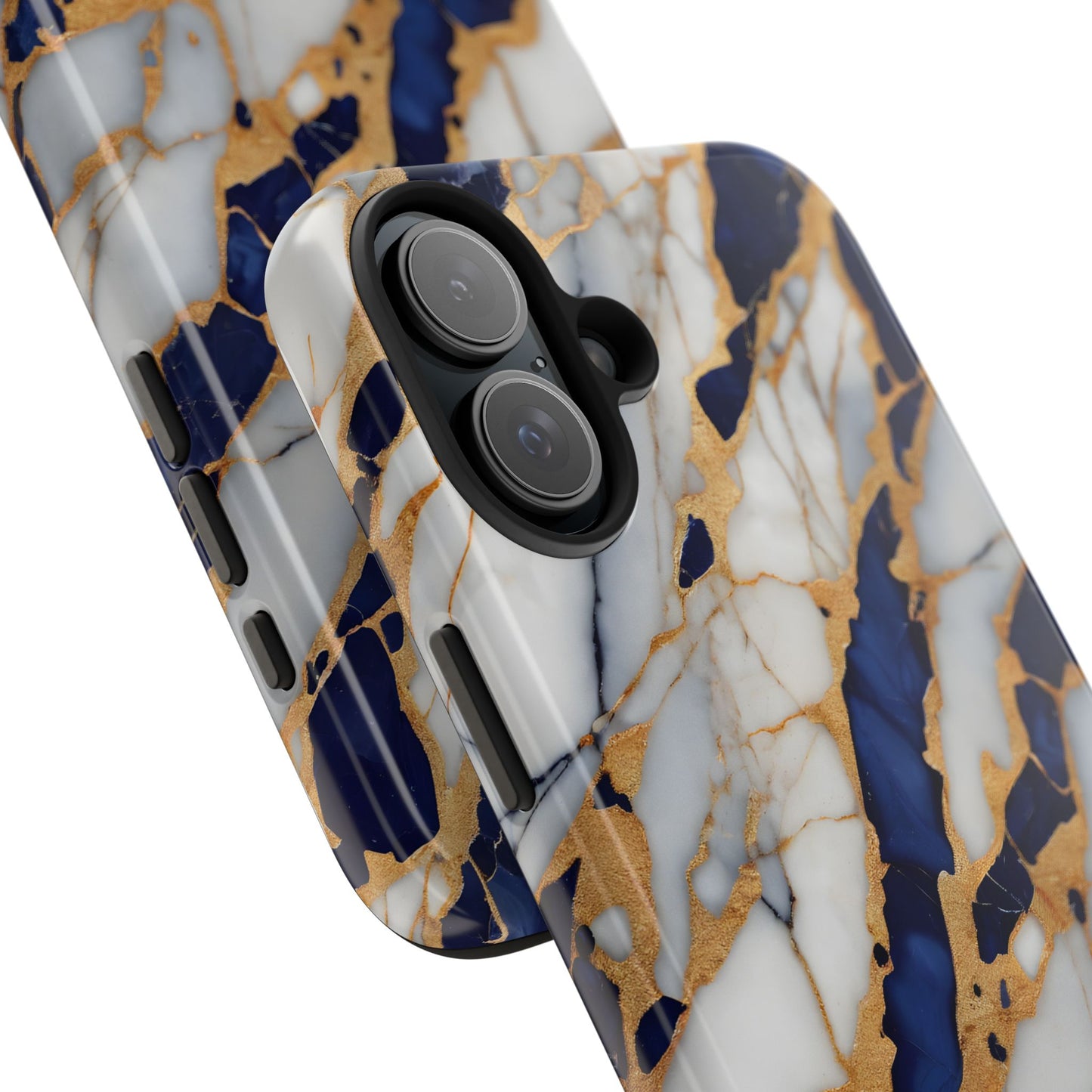 Stunning Marble Tough Phone Case - Elegant Blue & Gold Design Stylish Protection - for iPhone