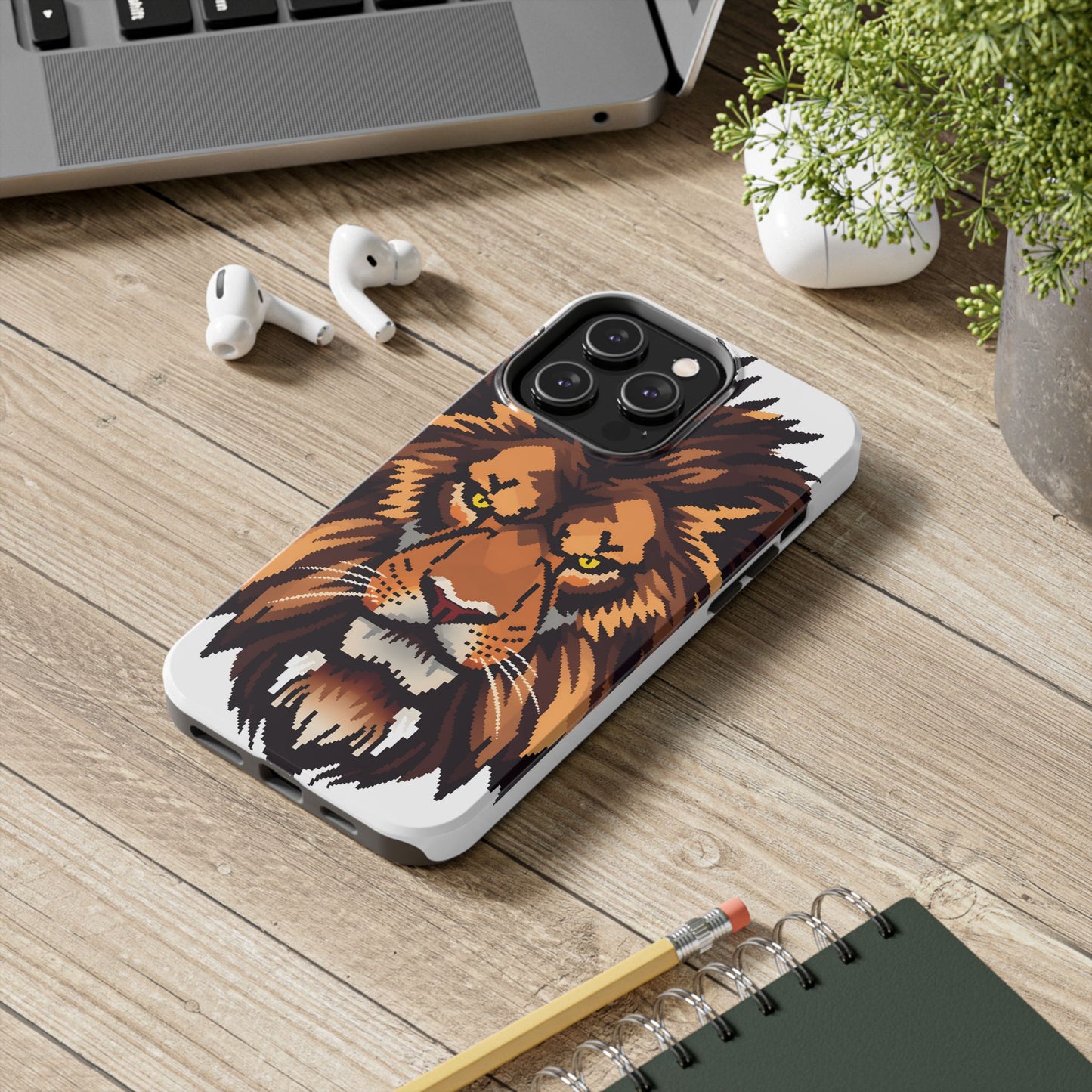 Fierce Pixelated Lion Tough Phone Case - Durable Design for Animal Lovers - for iPhone