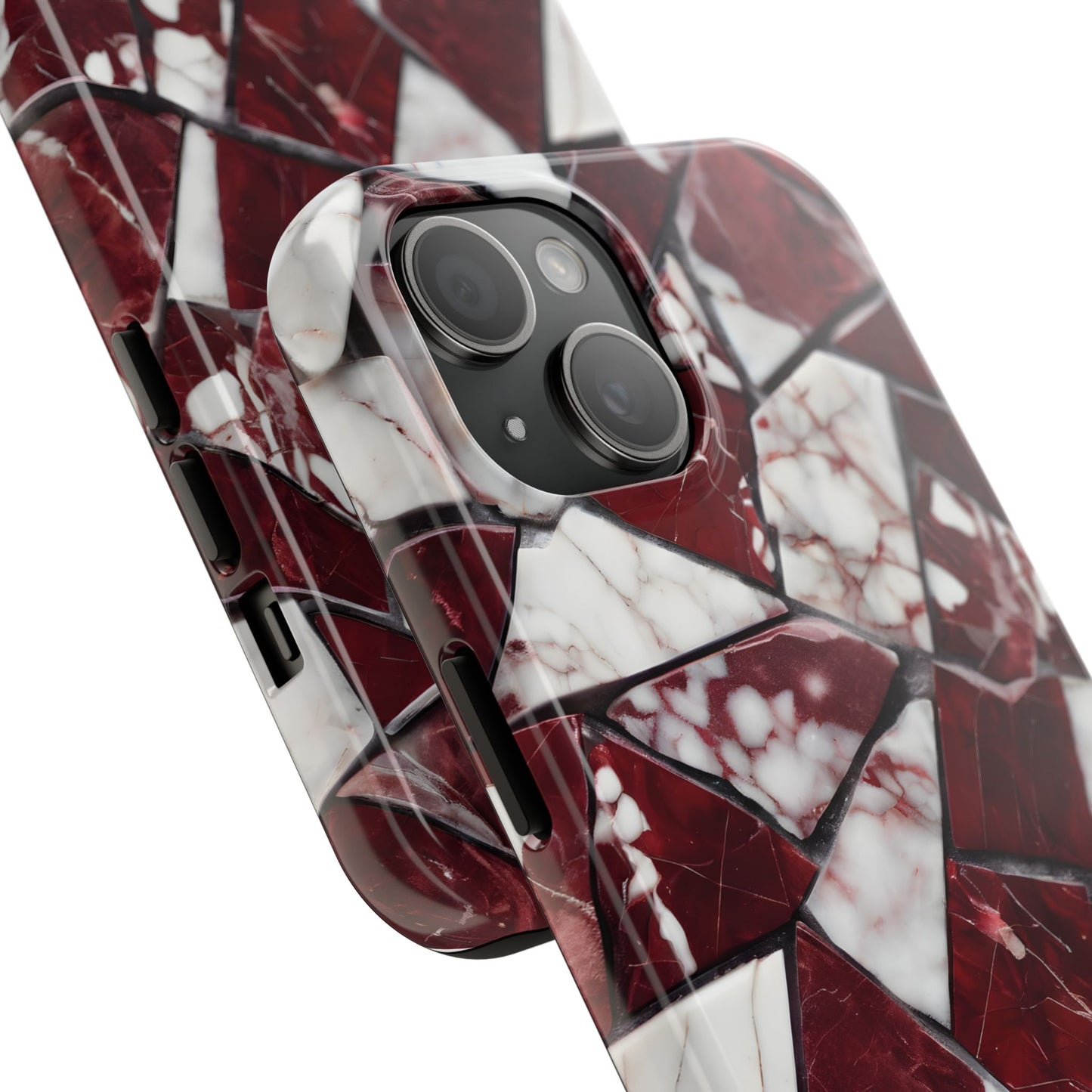 Shattered Dark Red Marble Pattern Tough Phone Case - Durable & Stylish Protection for iPhone