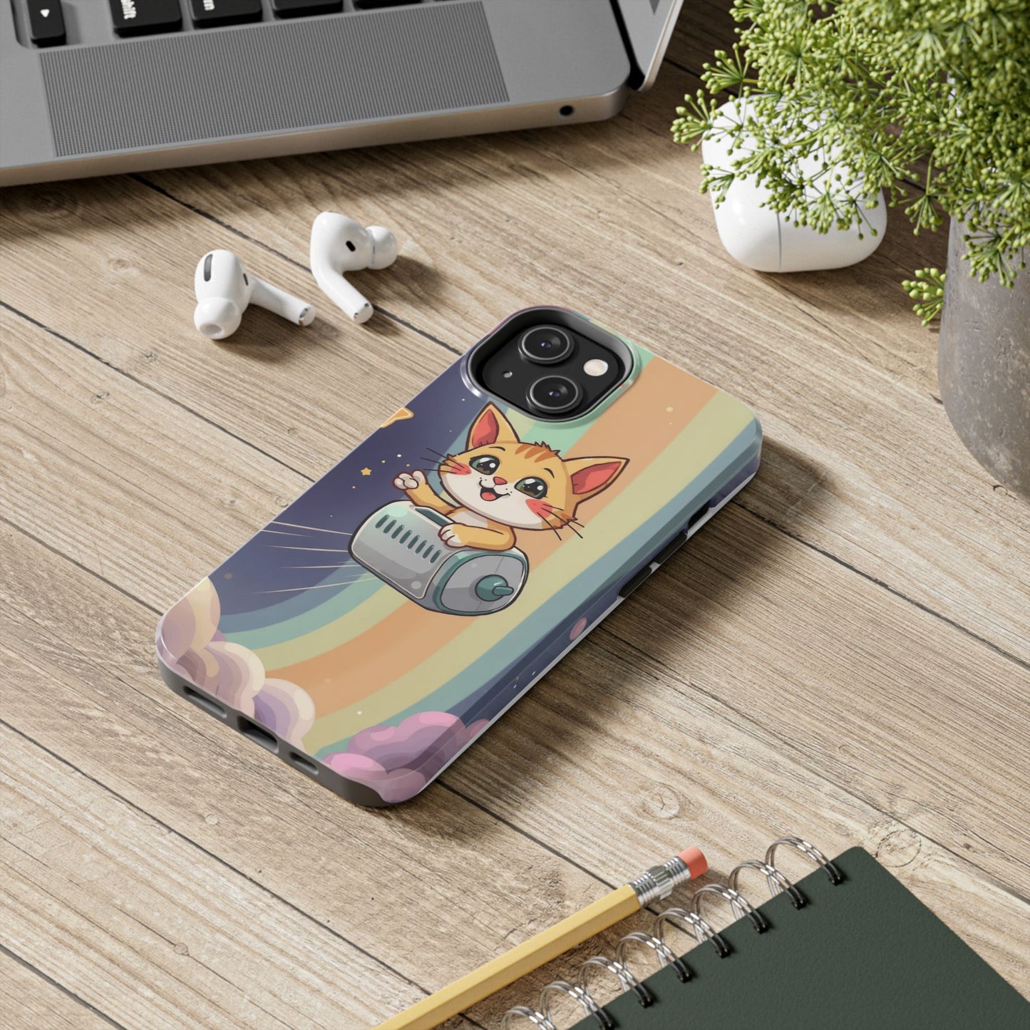Cute Cat Rocket Phone Case - Vibrant and Playful Tough Case