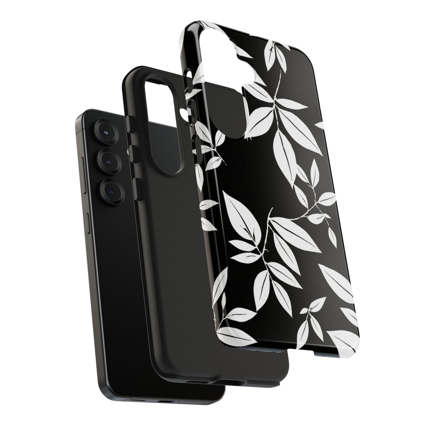 Chic Floral Tough Phone Case - Elegant Black & White Design for Stylish Protection