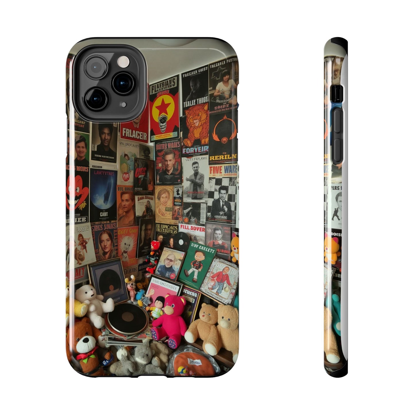 Retro Vibe Tough Phone Case - Vintage Movie Posters & Plush Toys Design