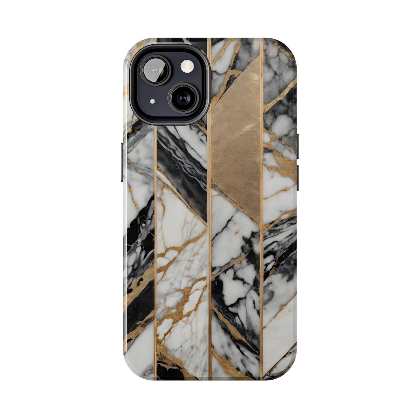 Marble Lines Tough Phone Case with Gold Accents - for iPhone