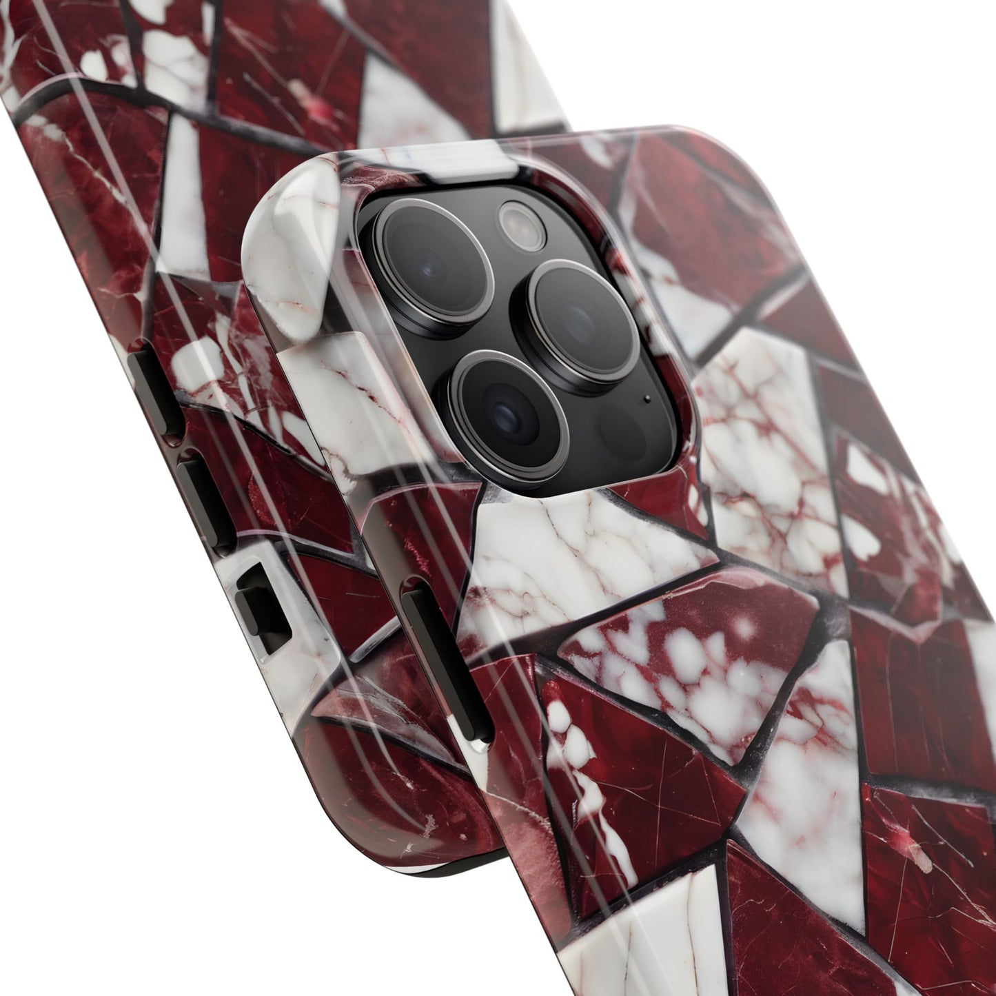 Shattered Dark Red Marble Pattern Tough Phone Case - Durable & Stylish Protection for iPhone