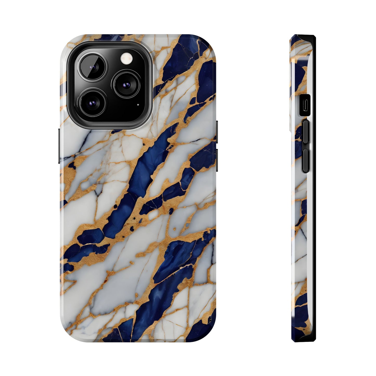 Stunning Marble Tough Phone Case - Elegant Blue & Gold Design Stylish Protection - for iPhone