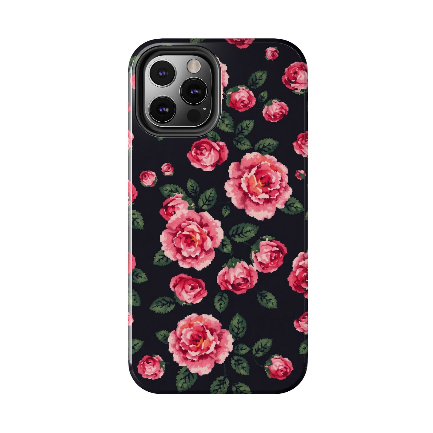 Pixelated Floral Tough Phone Case - Elegant Rose Design for Protection & Style - for iPhone