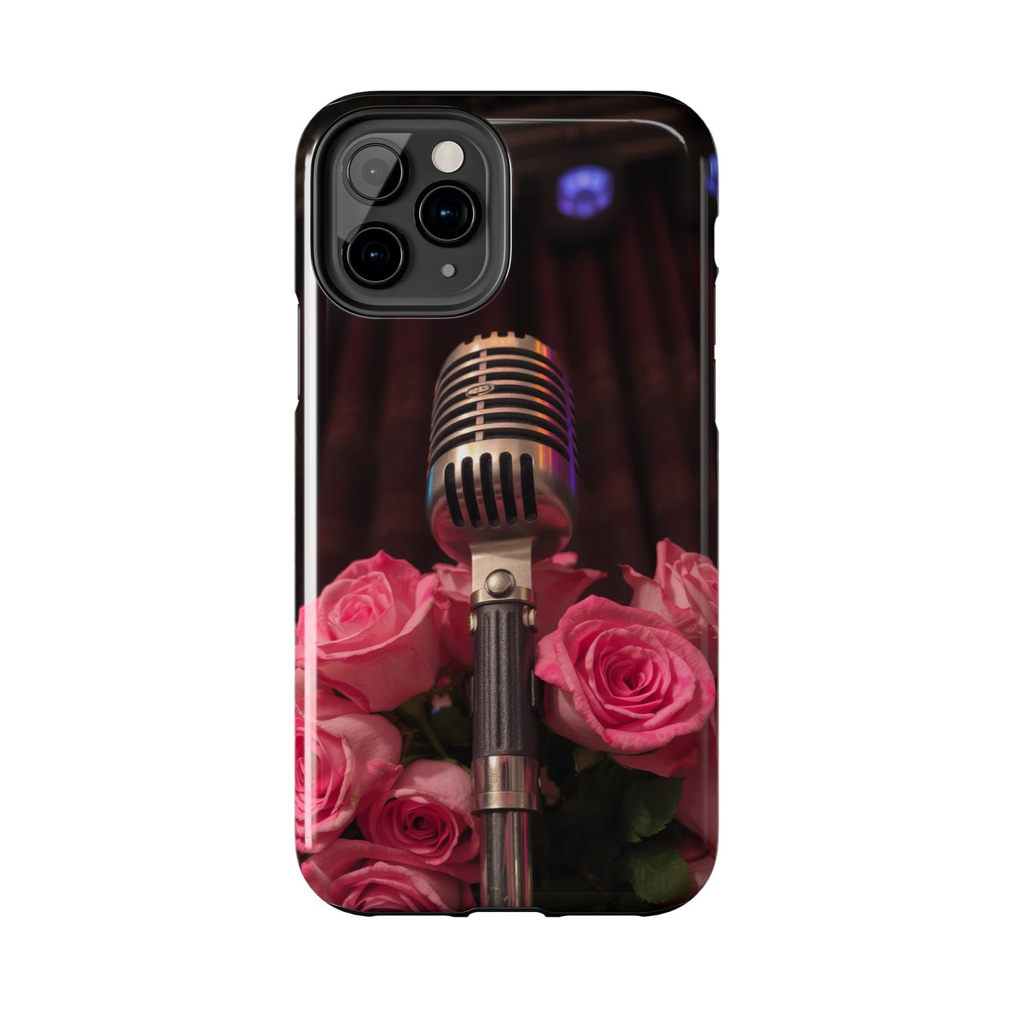 Stylish Tough Phone Case with Vintage Microphone and Roses