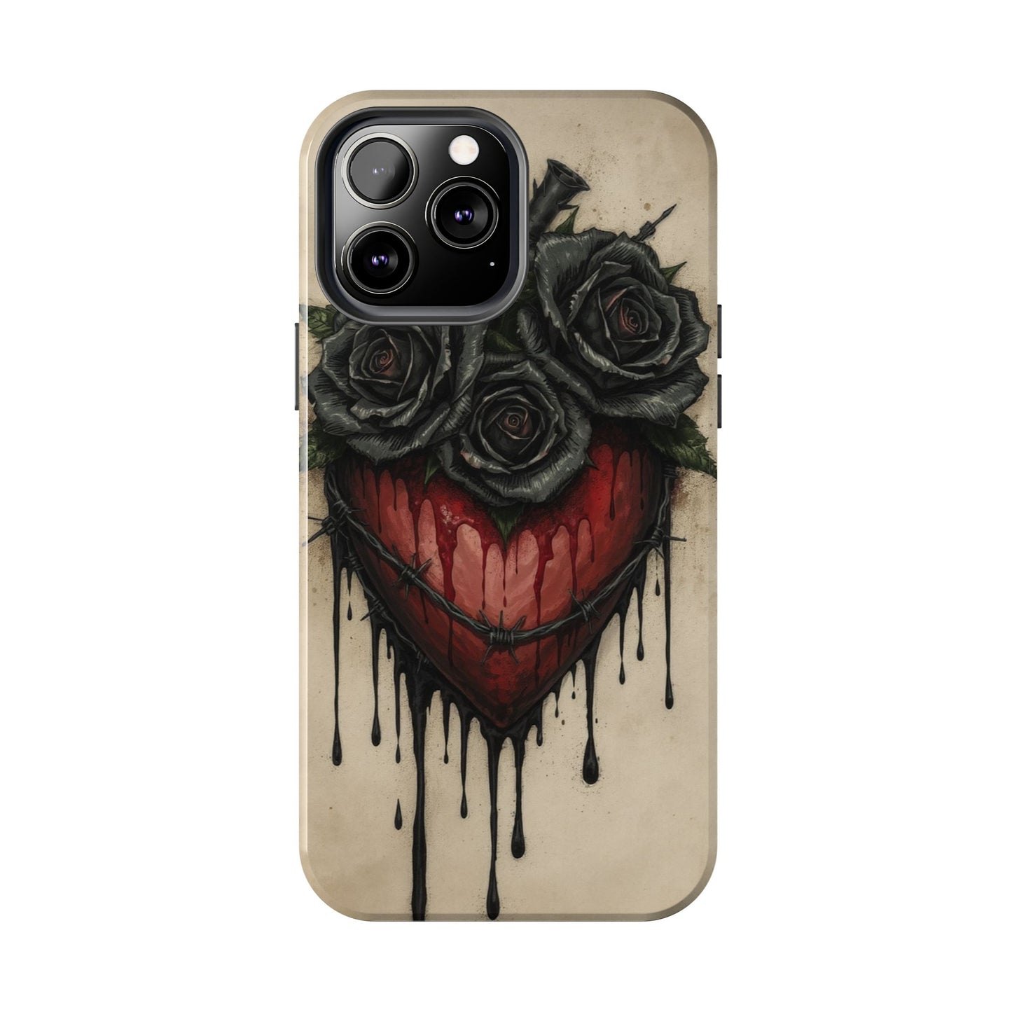 Gothic Heart Phone Case with Roses - Tough & Durable Design