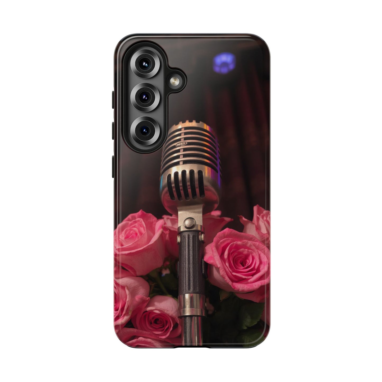 Stylish Tough Phone Case with Vintage Microphone and Roses
