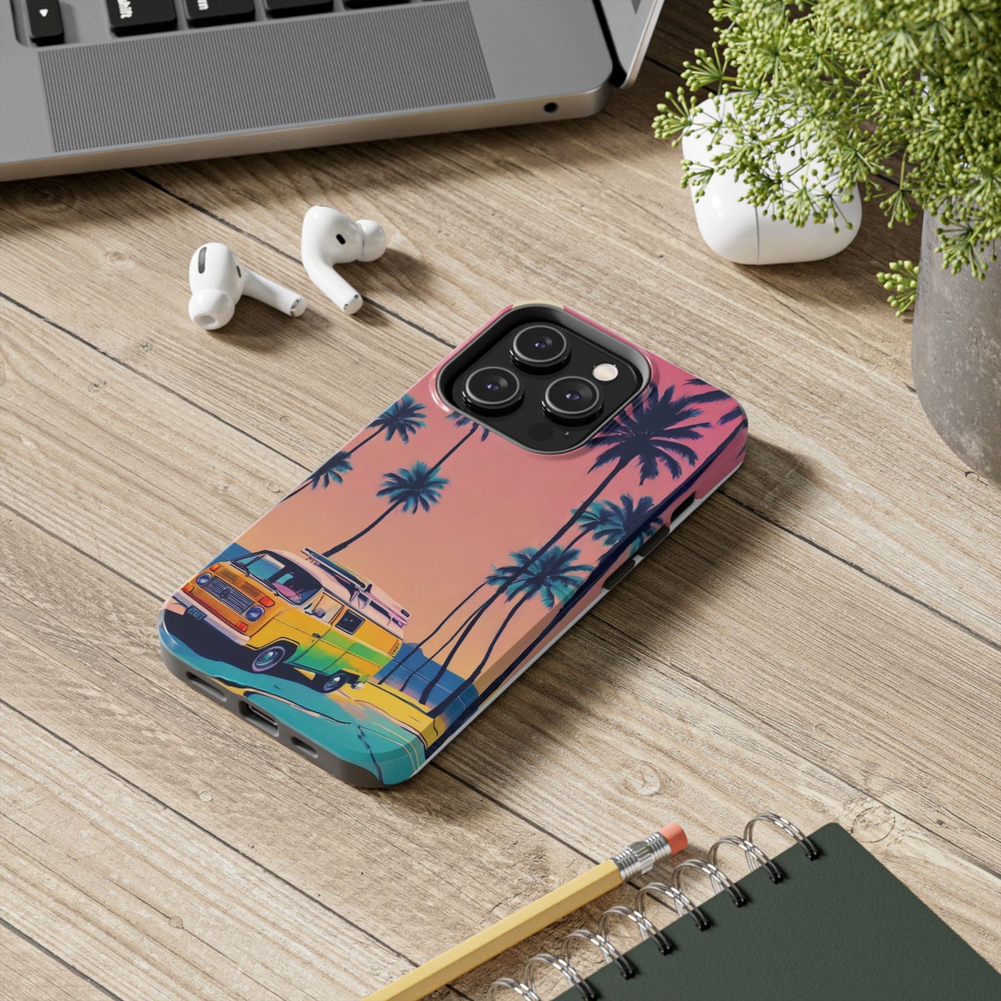 Tropical Beach Vibe Tough Phone Case - Vintage Van Design - for iPhone