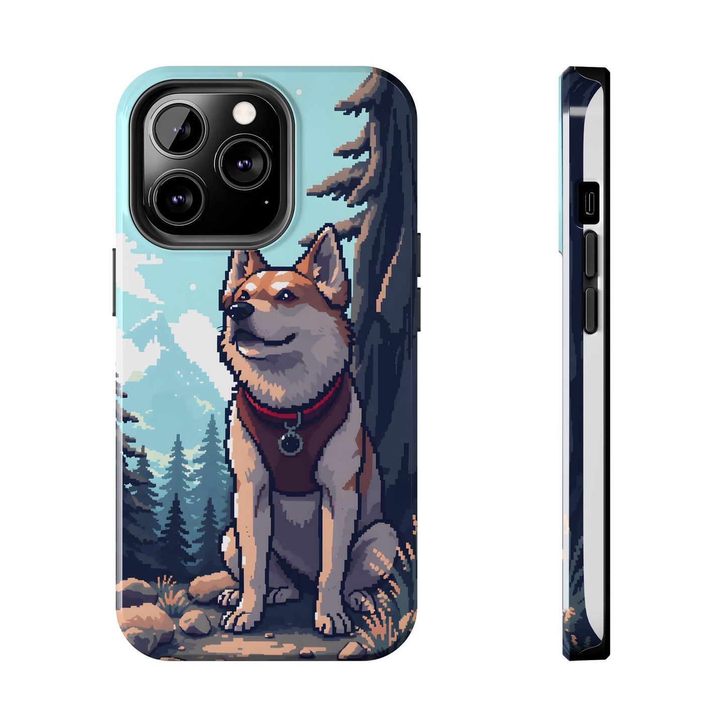 Retro Dog Adventure Tough Phone Case - Pixel Art Shiba Inu Design - for iPhone