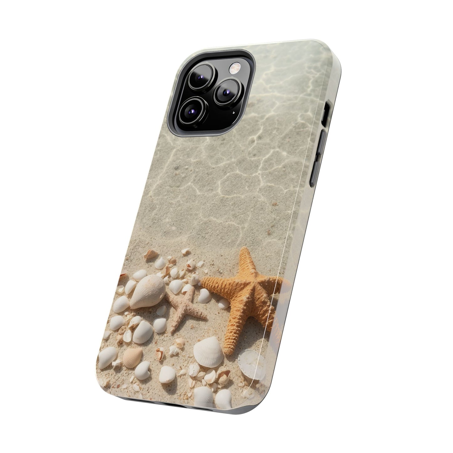 Beach-Inspired Tough Phone Case with Starfish and Seashell Design